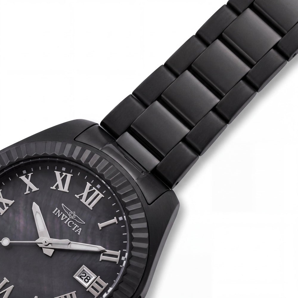 Invicta Angel 44277 Reloj de cuarzo para mujer con pulsera de acero inoxidable, esfera negra, caja de 40 mm, 10 ATM