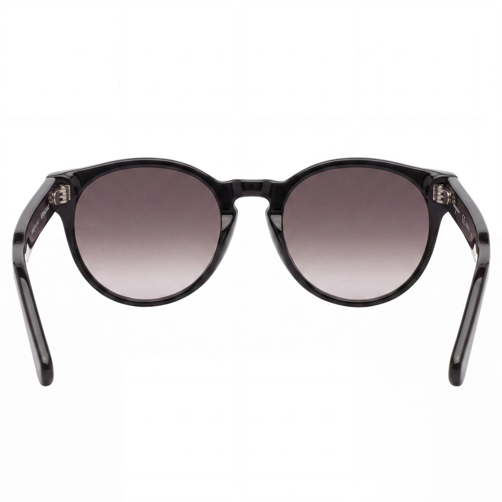 Salvatore Ferragamo Retro Women's Round Black Plastic Sunglasses, Grey Gradient 100% UV Protection Lenses 52mm