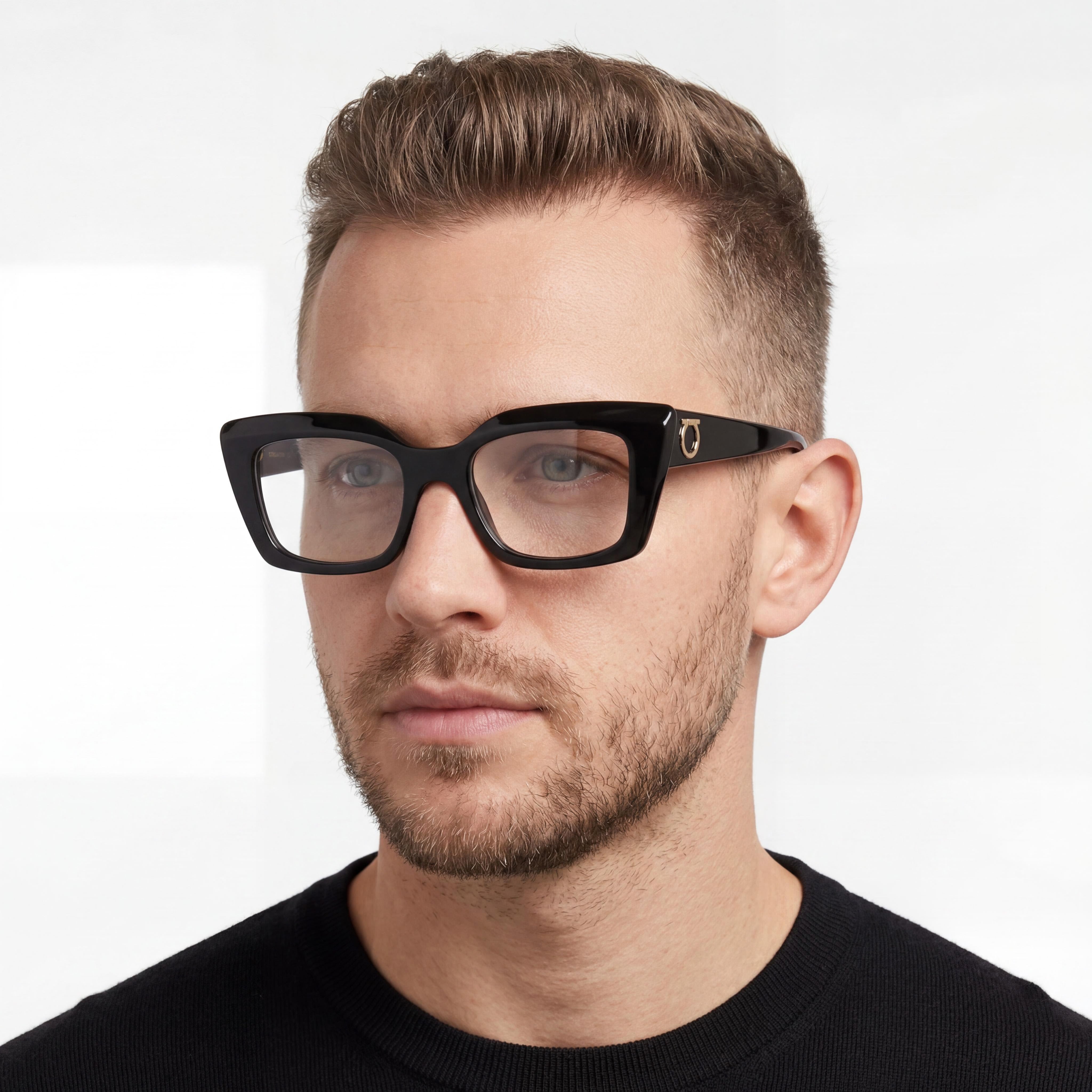 Ferragamo Sf3008 Men's Black Metal Frame Eyewear with Clear Lenses, 50mm Lens, 19mm Bridge, 140mm Temple, Photo 5