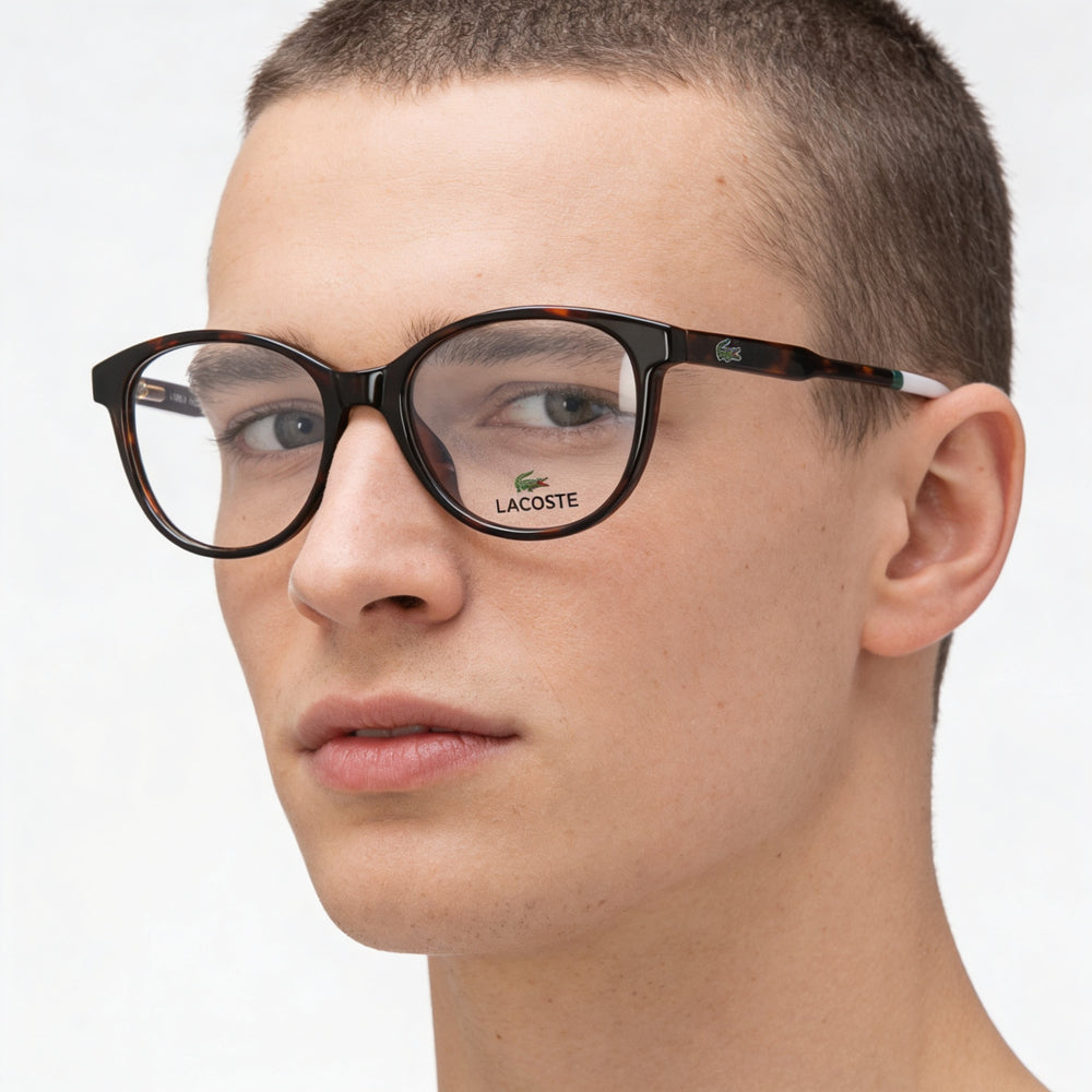 Montura de gafas Lacoste Modern Unisex Havana de plástico con lentes de demostración sin receta, 48 mm