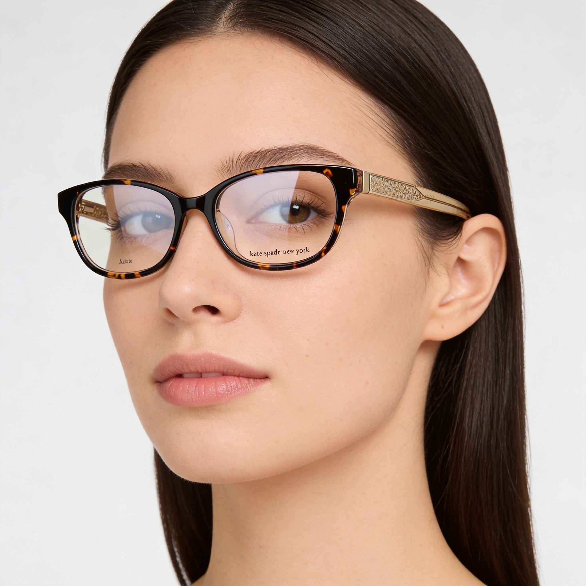 kate spade new york Gafas modernas para mujer Acetato Habana Oscuro Marco completo Rectangular 50mm, Photo 5