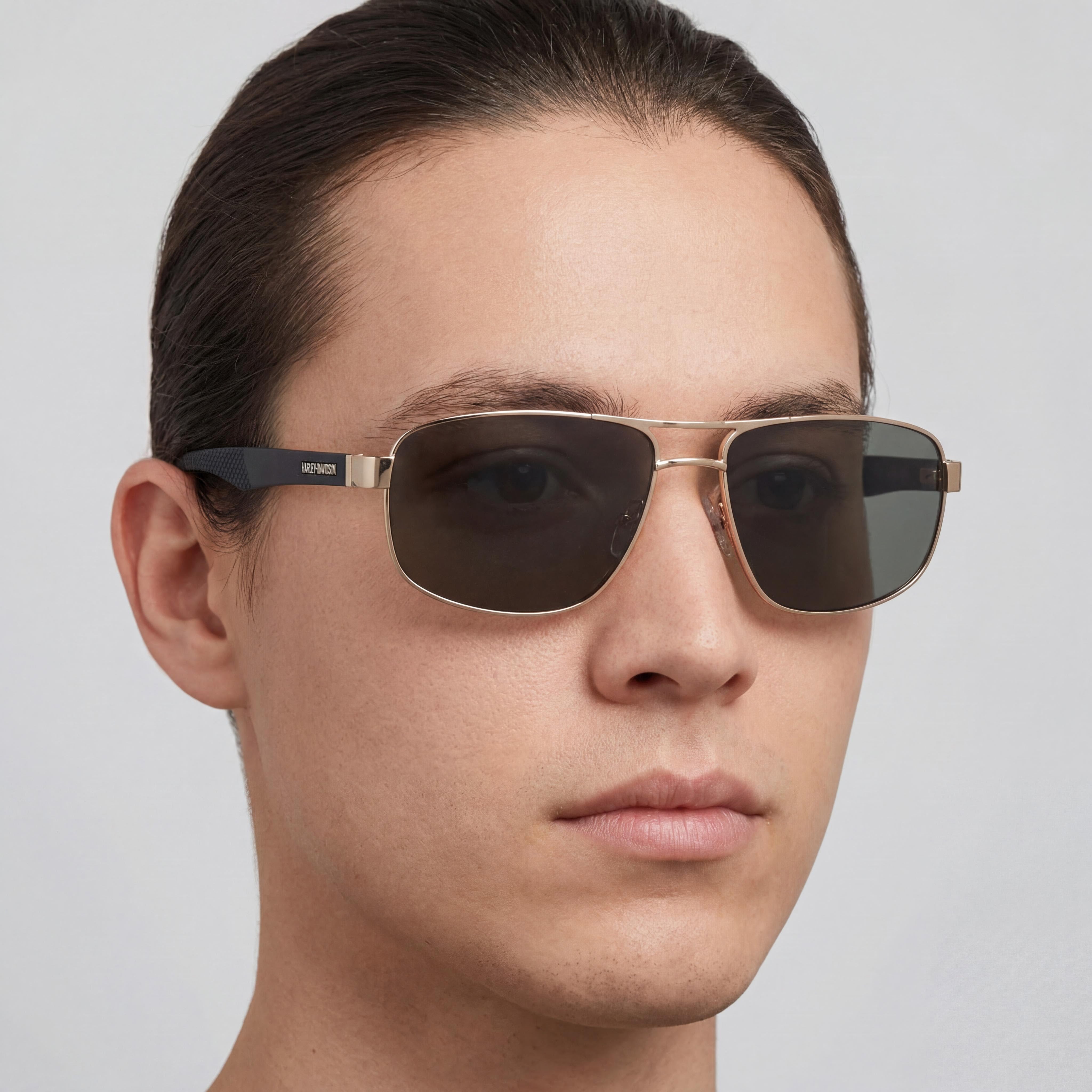 Harley-Davidson Hd0946x Unisex Rectangle Acetate Eyewear 60mm Shiny Pale Gold/Matte Black Frame, Green Lenses, Photo 5
