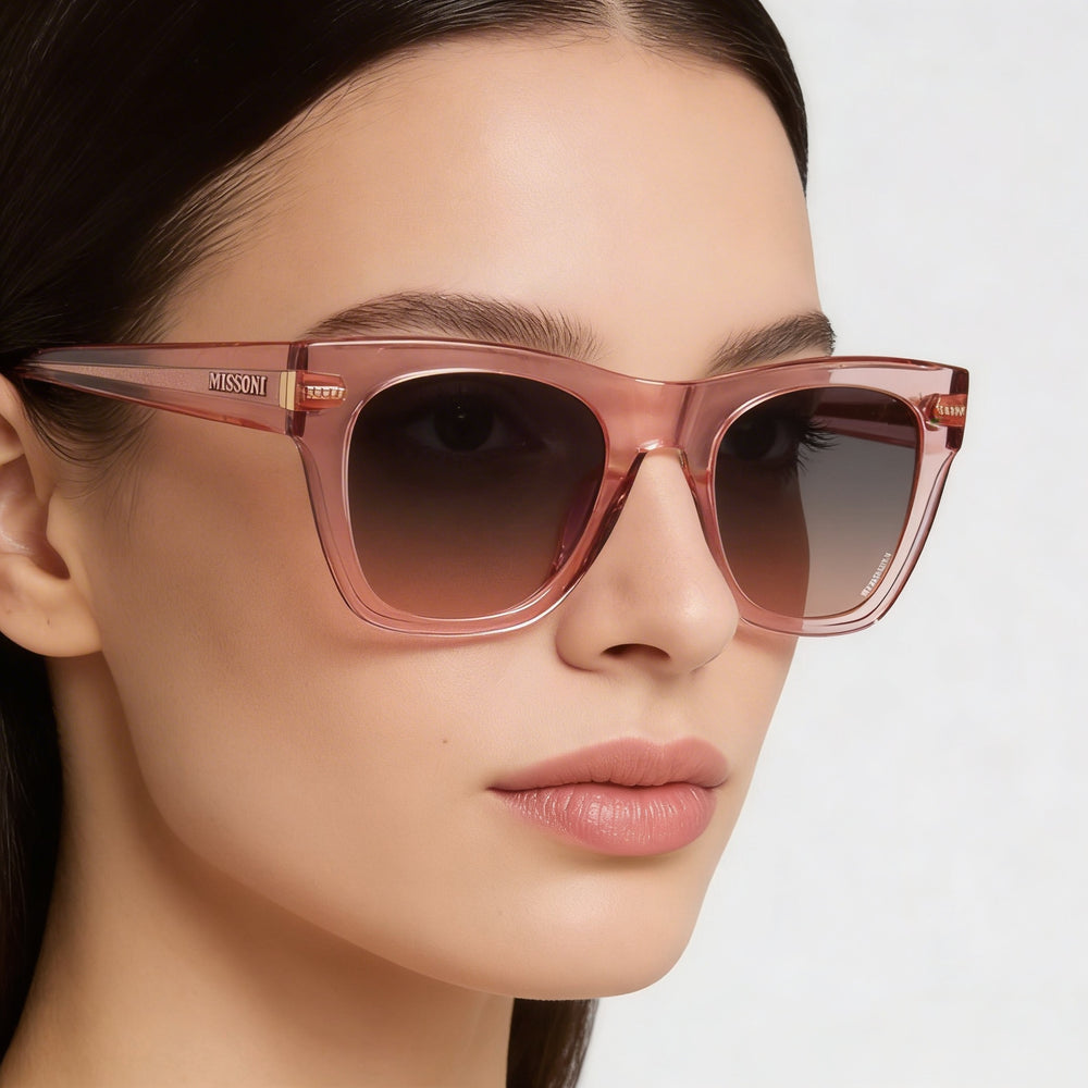 Gafas de sol clásicas Missoni de acetato para mujer, montura gris melocotón y fucsia, lentes color melocotón, 100 % UV, 51 mm