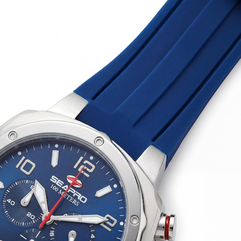 Reloj de cuarzo para hombre Seapro SP3343 Guardian Collection, esfera azul, caja de 44 mm, correa, resistencia al agua de 100 m