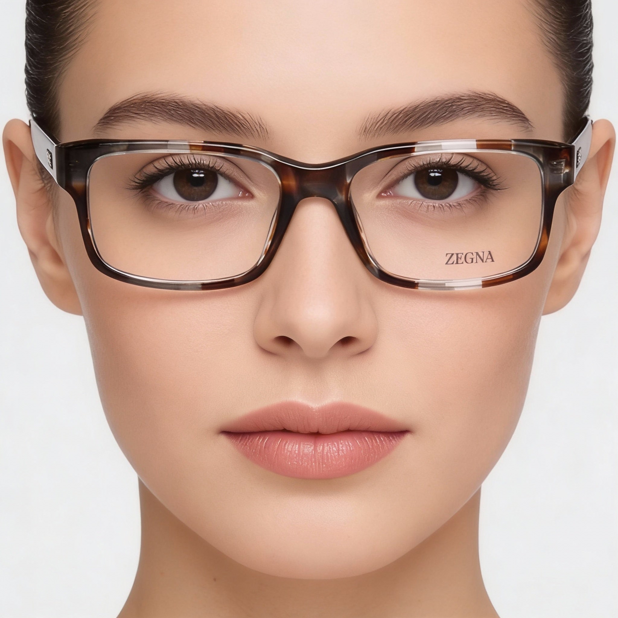 Ermenegildo Zegna Ez5254 Women's Acetate Soft Rectangular Optical Frames Shiny Stripped Brown 54-18-145, Photo 5