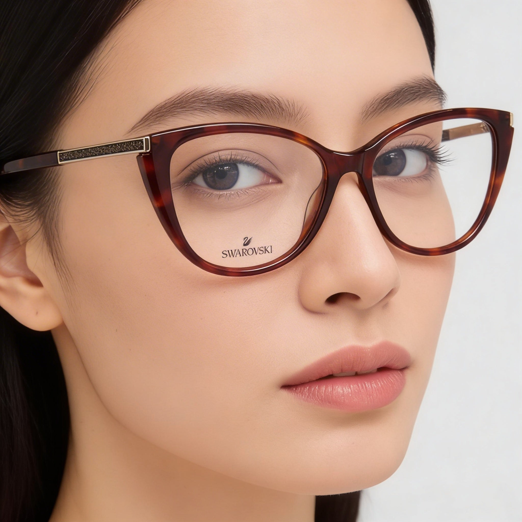 Swarovski Women's CAT'S EYE SK5414 Dark Havana Acetate Prescription Ready Optical Frames 53mm, Photo 4