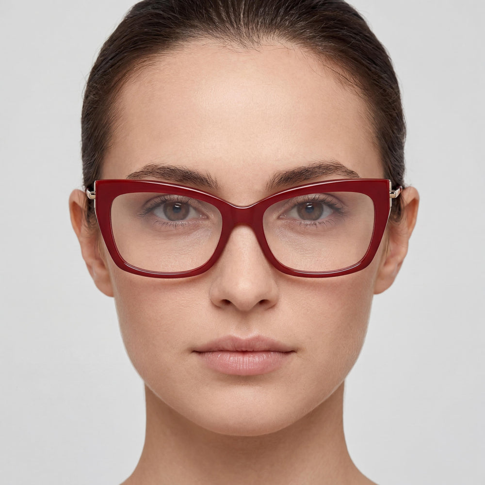 MaxMara MM5137 Gafas de Mujer con Montura de Plástico Rojo Oscuro Brillante y Lentes Rojas Brillantes de 53mm