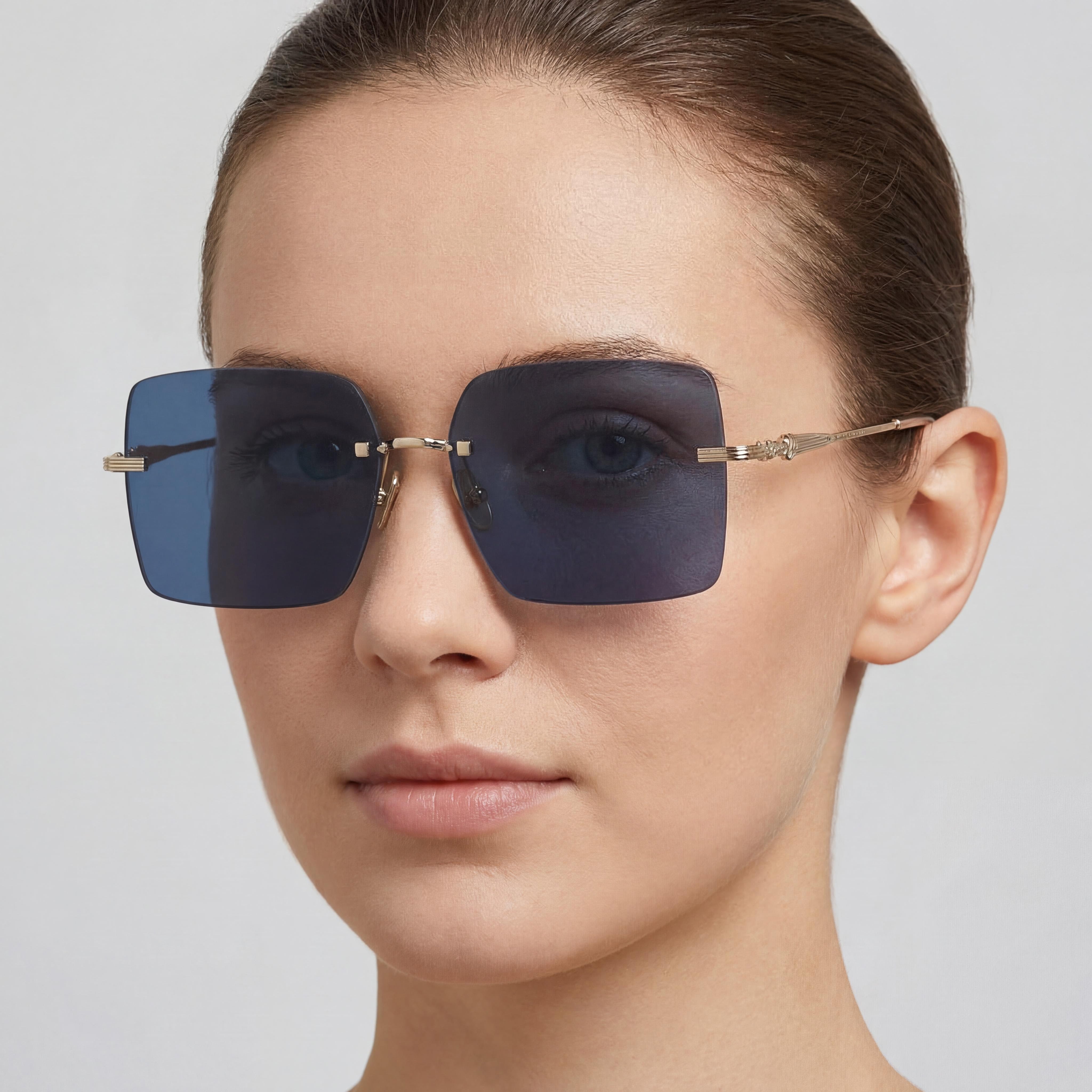 Gafas de sol Salvatore Ferragamo Modern SF311S para mujer, doradas/azules, de metal, sin polarizar, 100% protección UV, 60 mm, Photo 4