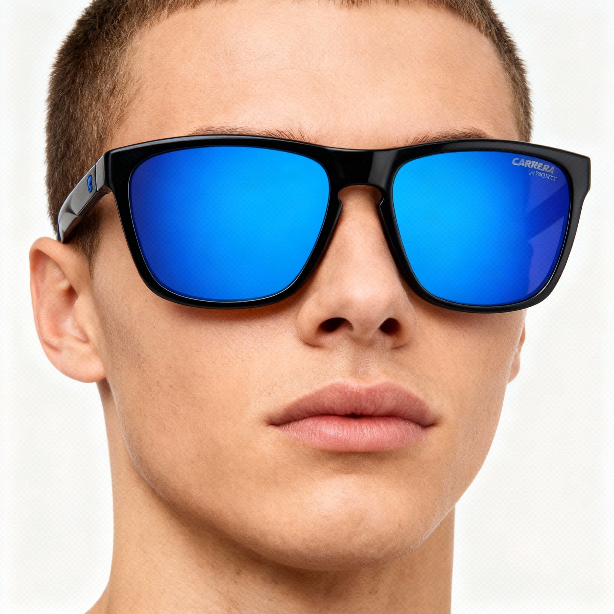 Carrera 8058/S Wayfarers Unisex Sunglasses, Polyamide Frame Black & Blue, UV Protected Non-Polarized Black Blue Lenses 56mm, Photo 4