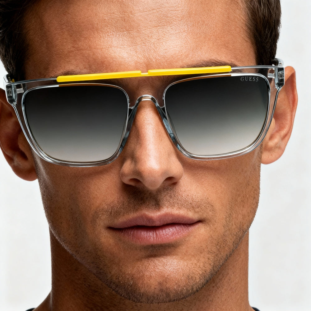 GUESS Classic Men's Square Injected Grey Frame Grey Glass Non-Polarized UV Protection Sunglasses 57mm