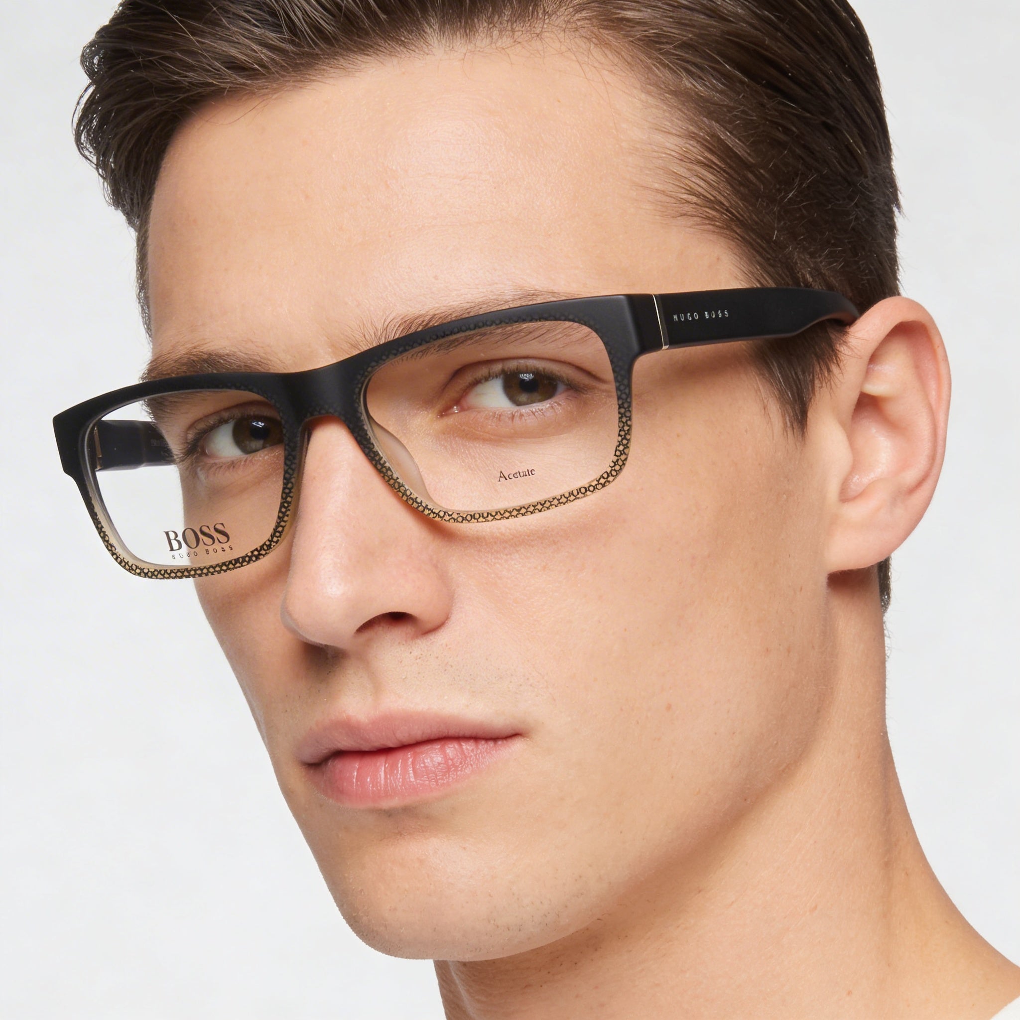 BOSS Modern Men's Shaded Grey Texture Transparent Grey Acetate Non-Polarized Eyeglasses 54mm, Photo 4