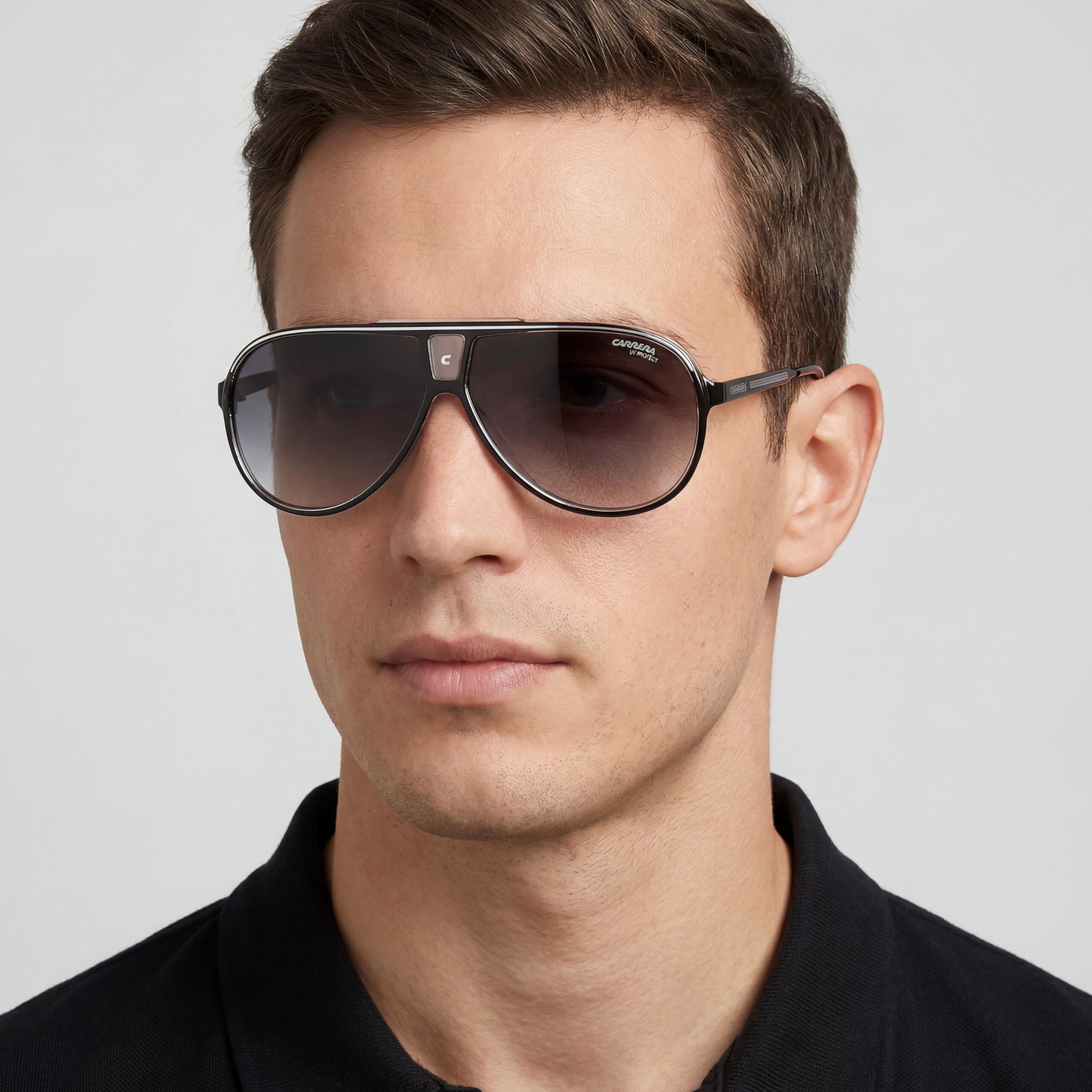 Carrera Carrera 1050/S Gafas de sol contemporáneas para hombre, color negro, blanco, gris degradado, poliamida, protección UV, 63 mm, Photo 3