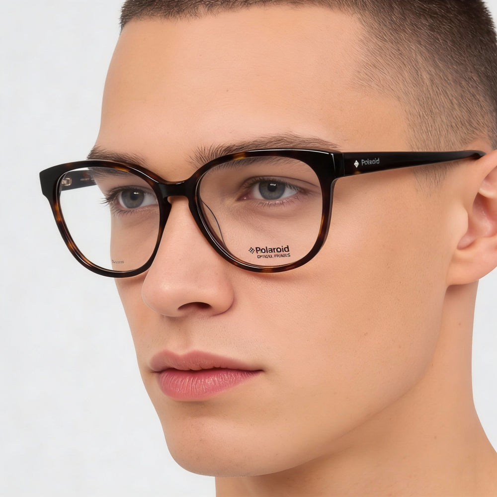 Montura de gafas ópticas Polaroid Pld D371 para hombre, fabricadas en acetato Havana, talla 53-140-16