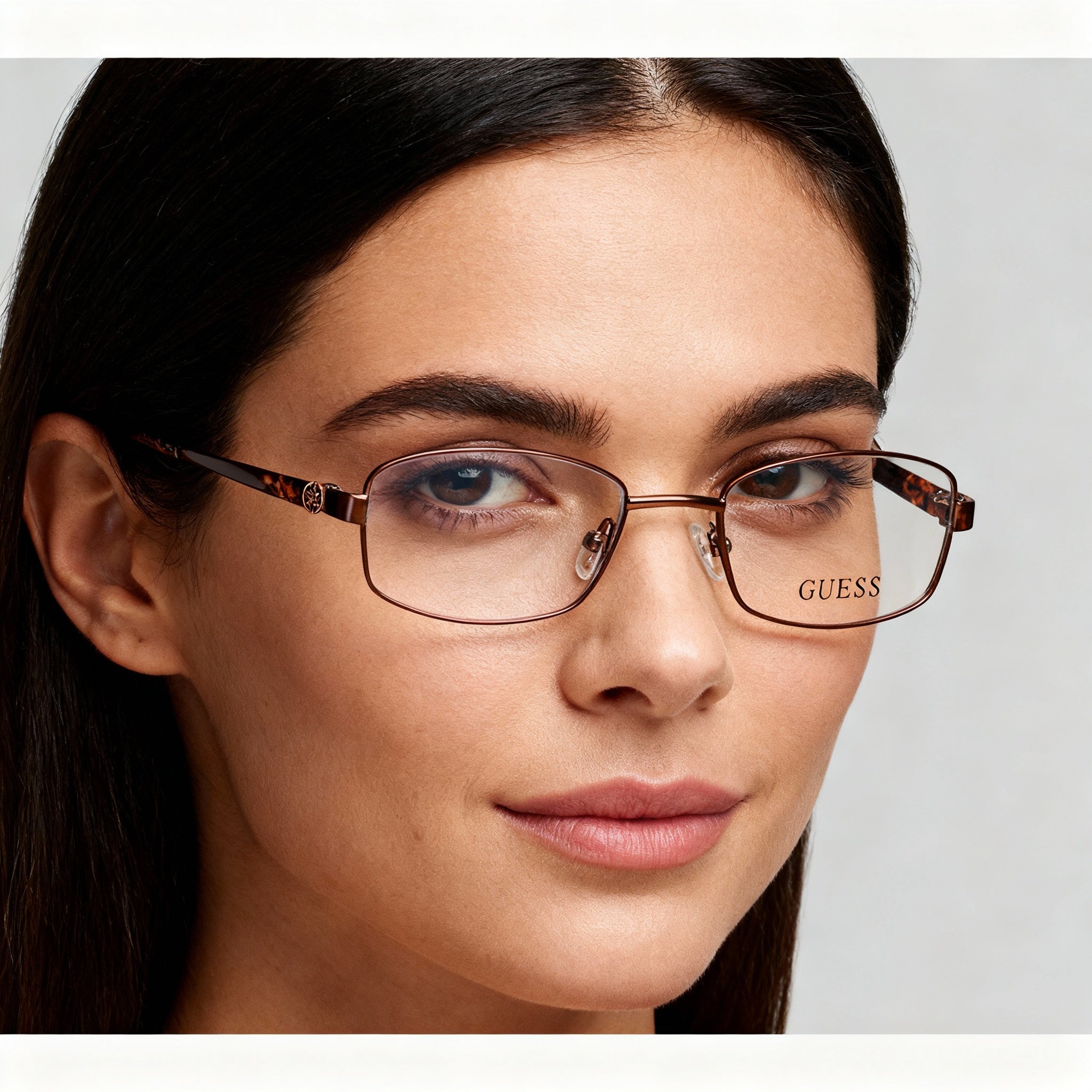 GUESS Modern GU2524 Women's Metal Frame Eyeglasses, Full Rim Square, Matte Dark Brown 49-18-135, Photo 4