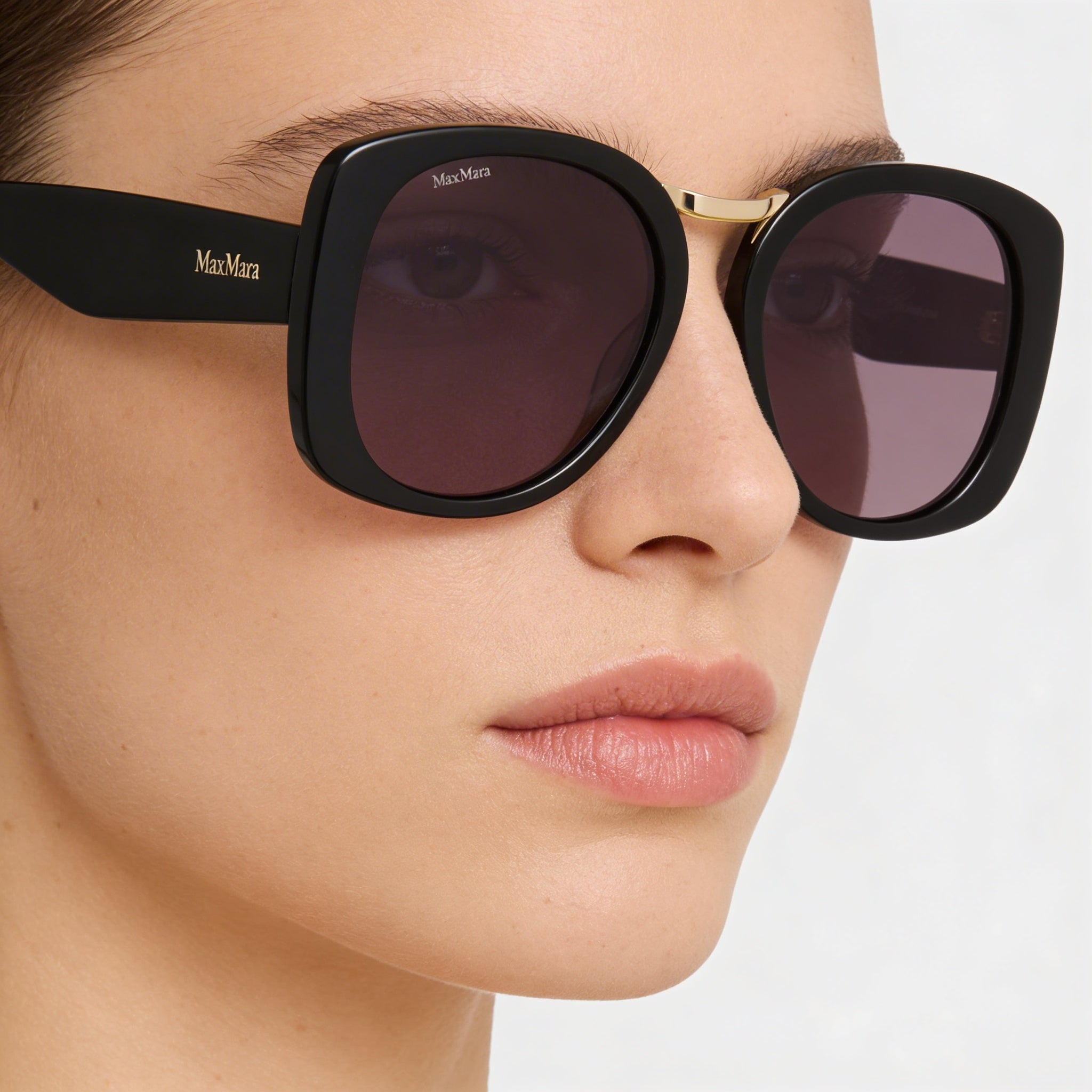 MaxMara Mm0092 Unisex Eyewear with Shiny Black Acetate Frame and Non-Polarized Polycarbonate Lenses 55mm, Photo 5