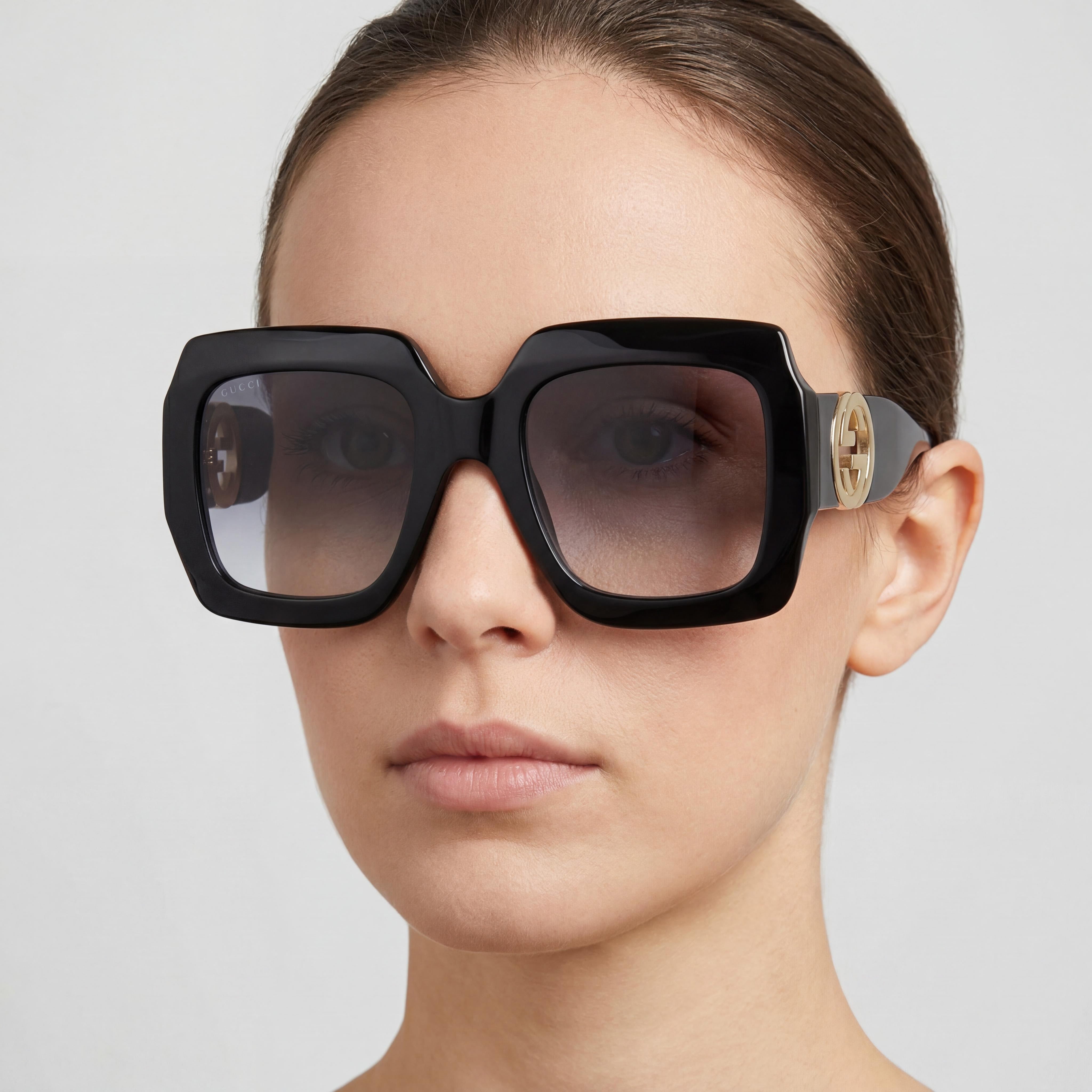 Gucci GG1022S Square/Rectangle Women's Black Injection Frame Gradient Grey Lenses UV Protection 54mm, Photo 5