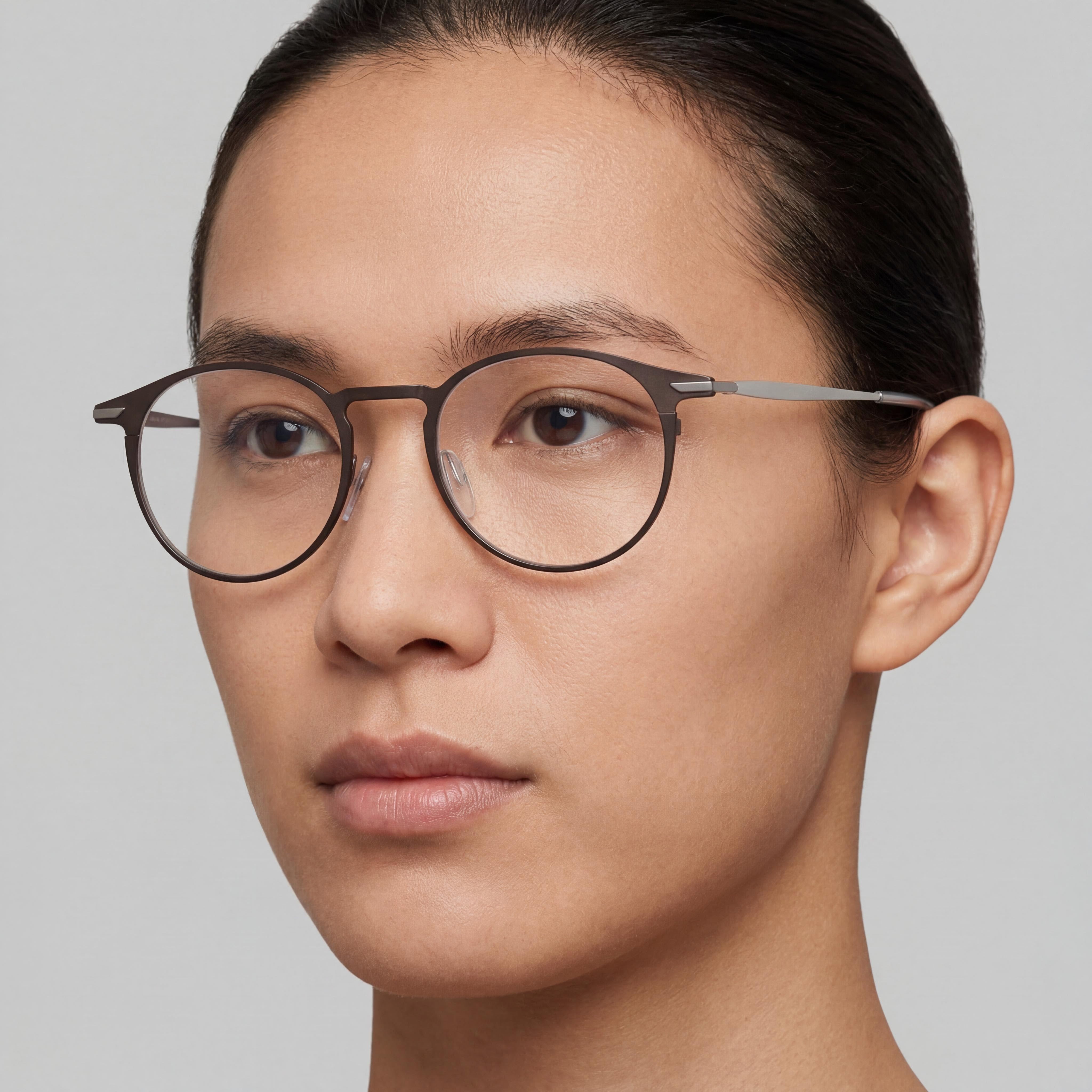 Hugo Boss BOSS 1252 Unisex Round Full Rim Eyeglasses with Titanium Frame in Matt Brown, 50mm, Photo 4