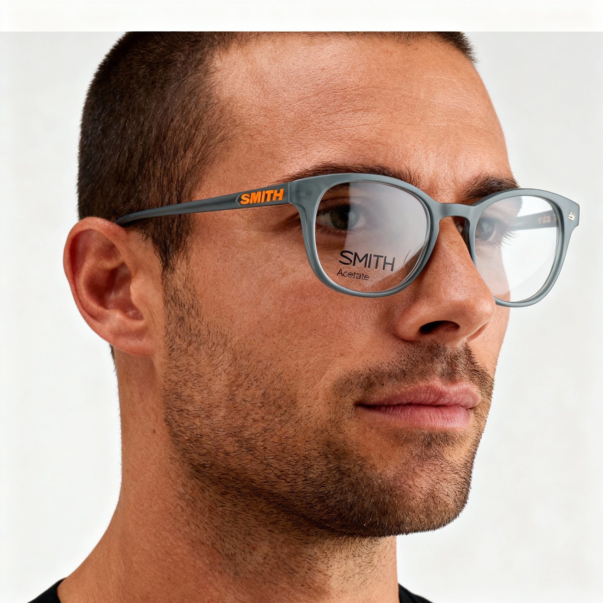 SMITH Classic Men's Gray Plastic Rectangular Full Rim Prescription-Ready Optical Eyeglass Frames, Photo 3