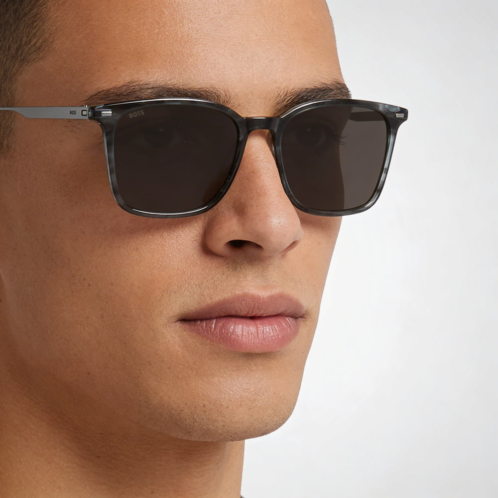 HUGO BOSS BLACK Modern Men’s Non-Polarized Striped Grey Ruthenium Stainless Steel Glasses 54mm