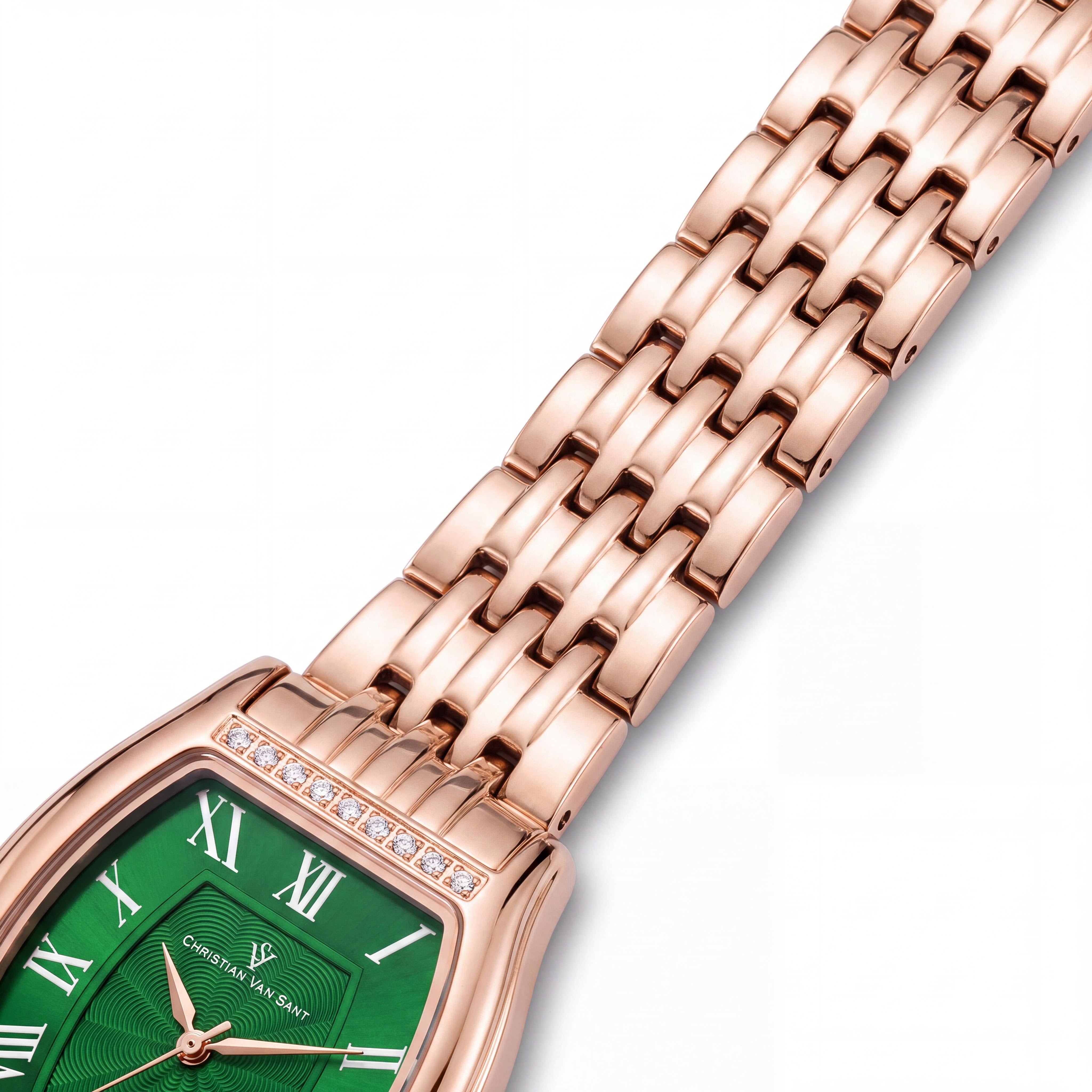 Reloj de cuarzo Christian Van Sant para mujer, esfera verde, pulsera de acero inoxidable, resistente al agua, Photo 3