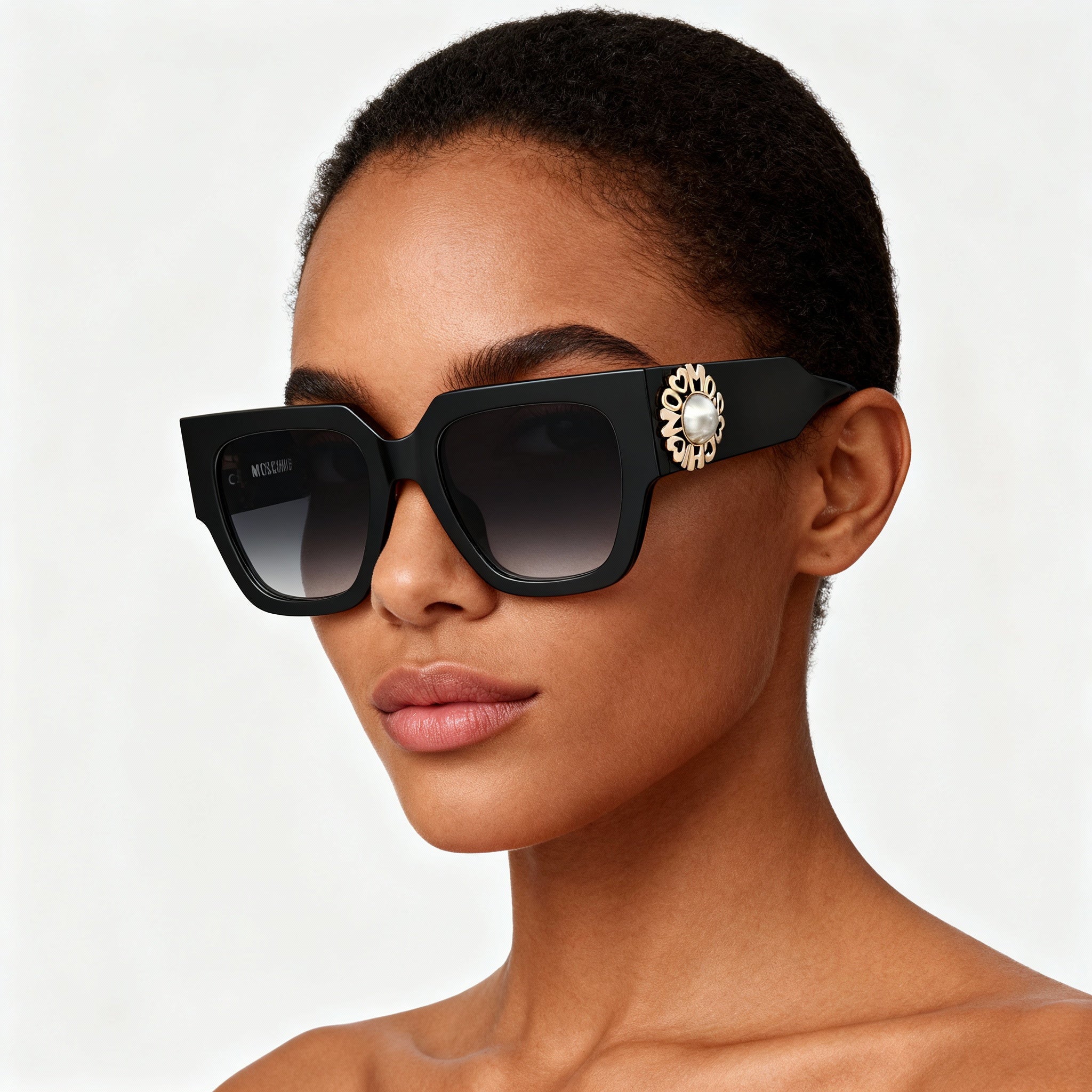 Moschino Metal Trim Women's Acetate Sunglasses, Black Frame, Dark Grey Shaded Gradient Lens, 52-20-140, Photo 5