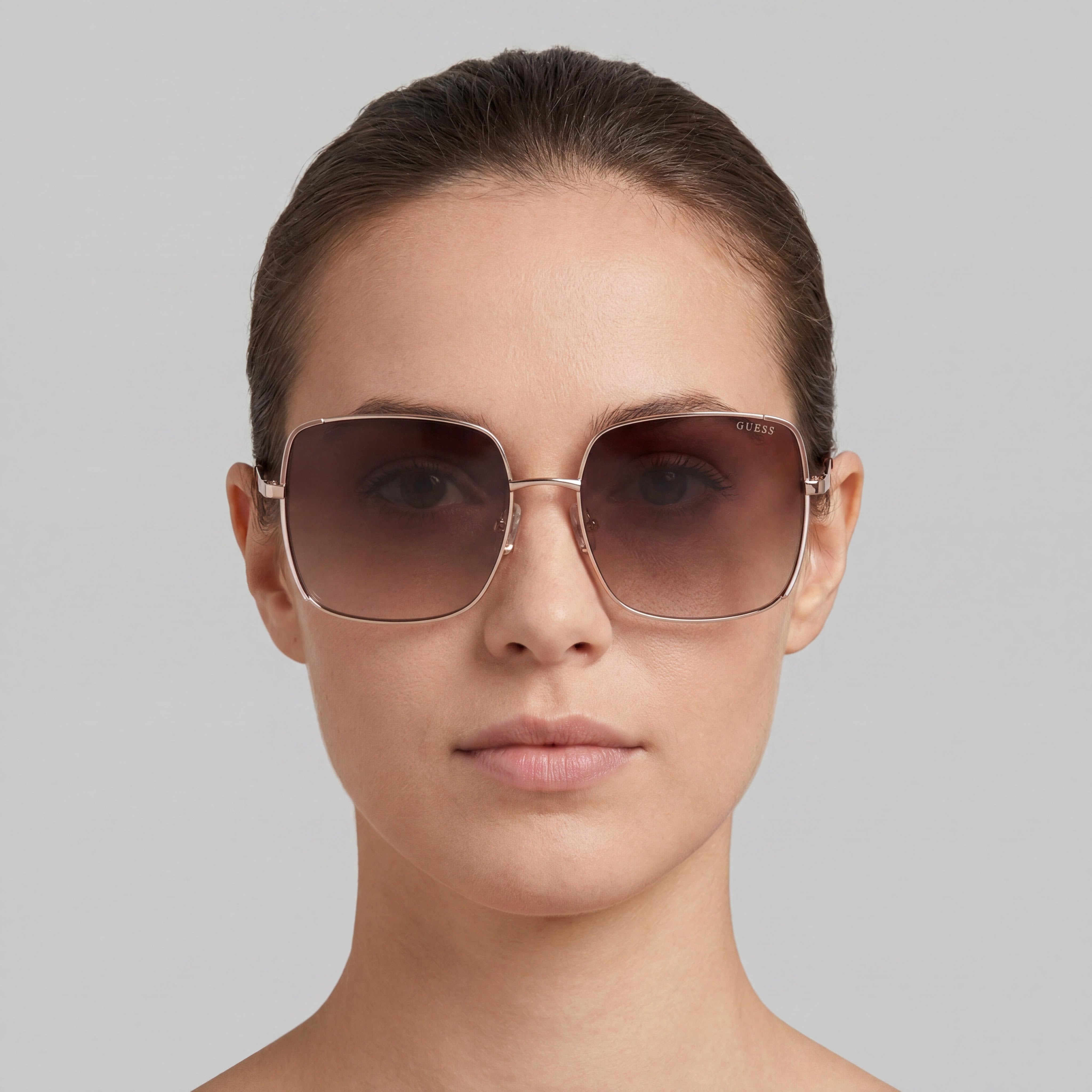 Gafas de sol GUESS GU00194 de metal brillante oro rosa degradado marrón UV 400 para mujer, 58 mm, Photo 5