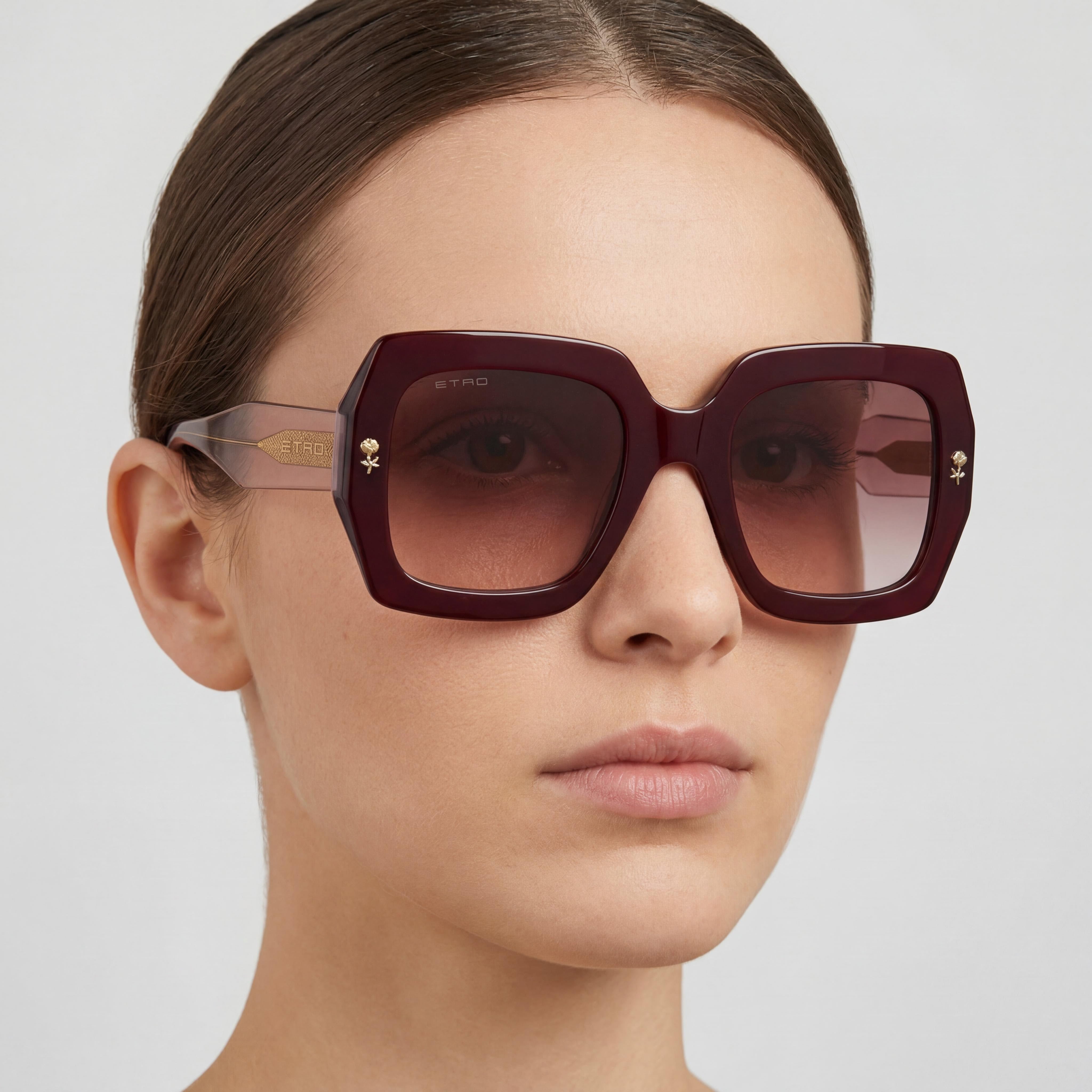 Etro Casual Women's Burgundy Acetate Non-Polarized Sunglasses with Pink Doubleshade Lenses 53mm, Photo 4