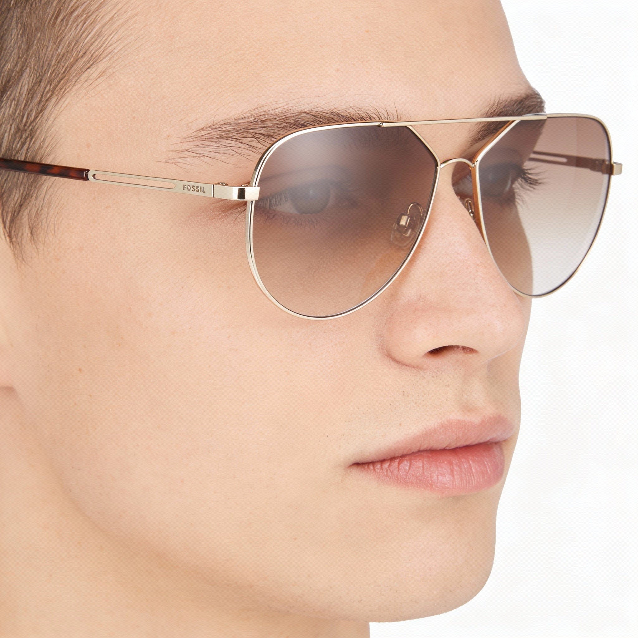 Gafas de sol FOSSIL Classic unisex con montura de acero inoxidable en dorado claro, lentes de 57 mm, puente de 13 mm, patillas de 140 mm, Photo 4