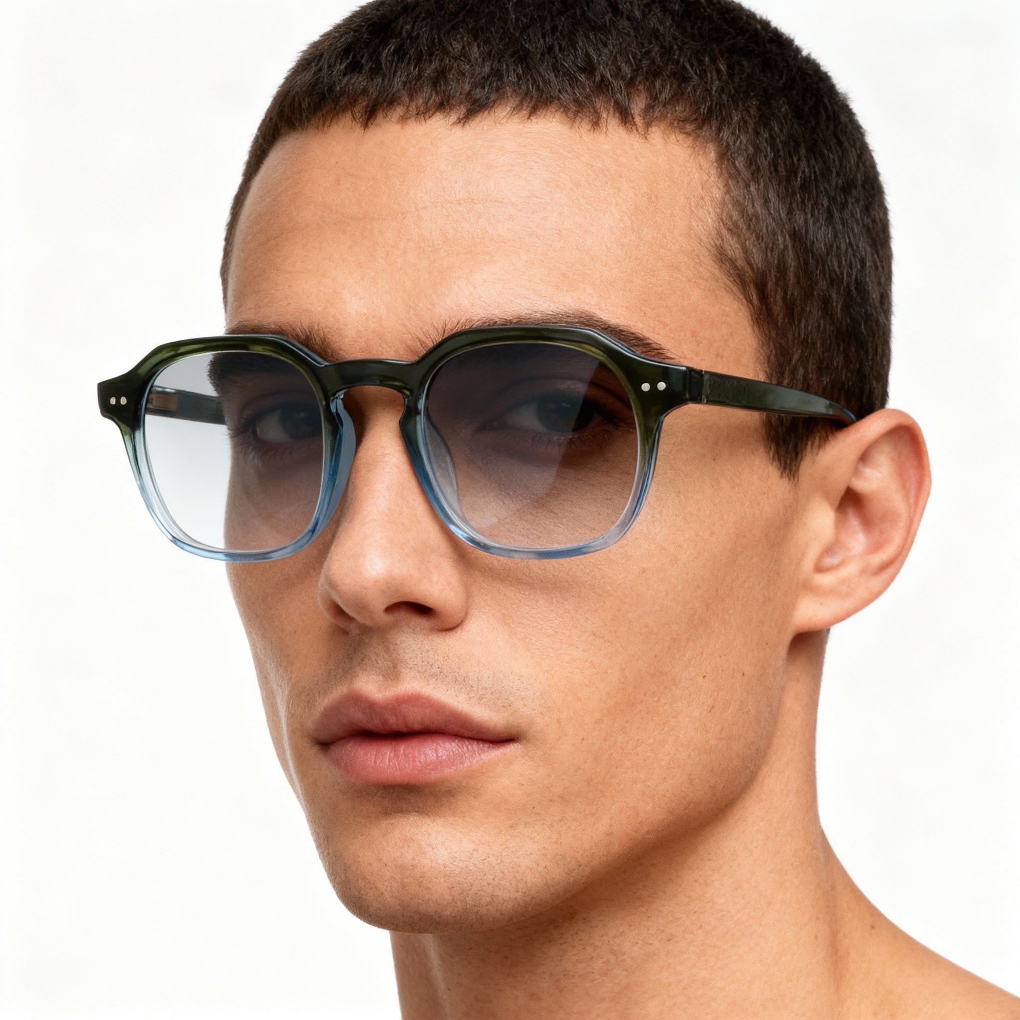 MCALLISTER Mc4535 Men's Olive Blue Metal Square Polarized Clear Lens Eyeglasses 48-21-140, Photo 4