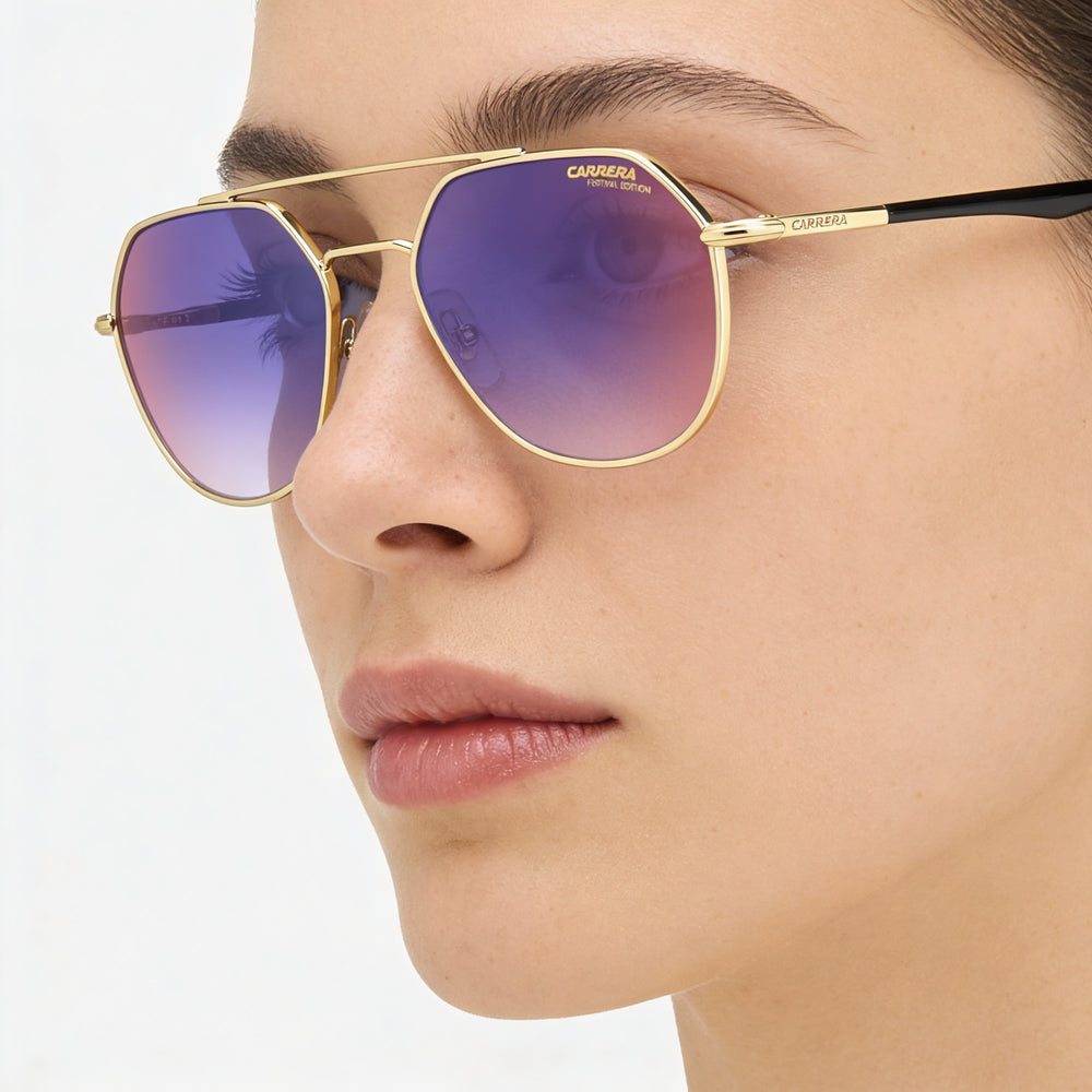 Carrera 303/S Unisex Black Gold Metal Frame Blue Shaded Red Polycarbonate Non-Polarized 53mm Sunglasses