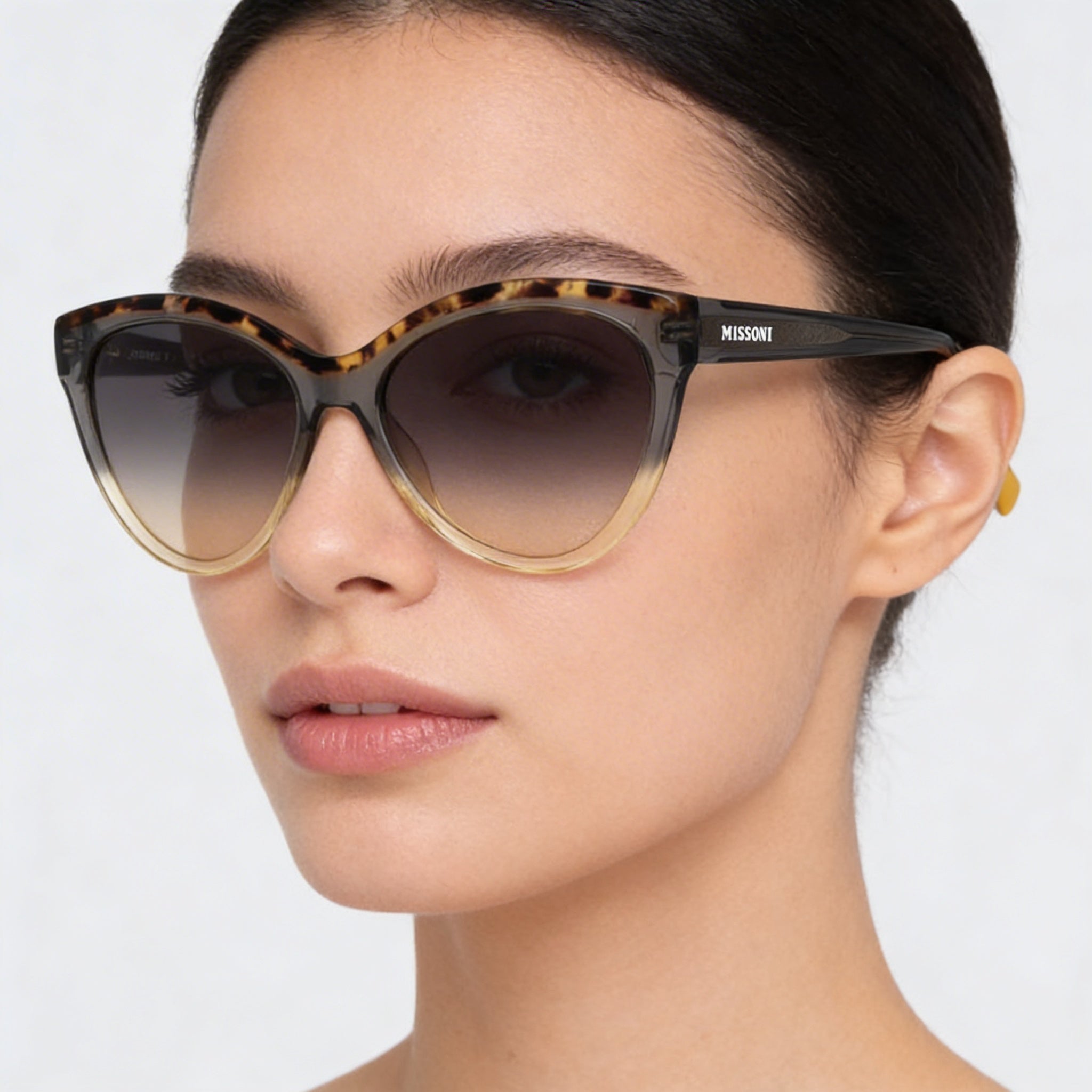 Gafas de sol Missoni Modern Cat Eye de acetato con protección UV y diseño transparente desvanecido efecto carey en gris y ocre para mujer, 57 mm, Photo 5