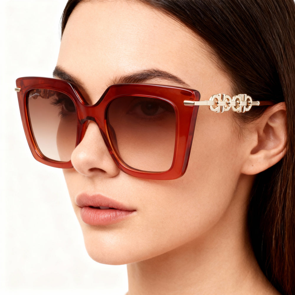 Gafas de sol Salvatore Ferragamo SF1041S para mujer, diseño de mariposa, de plástico, con montura marrón transparente, degradado marrón, no polarizadas, 51 mm