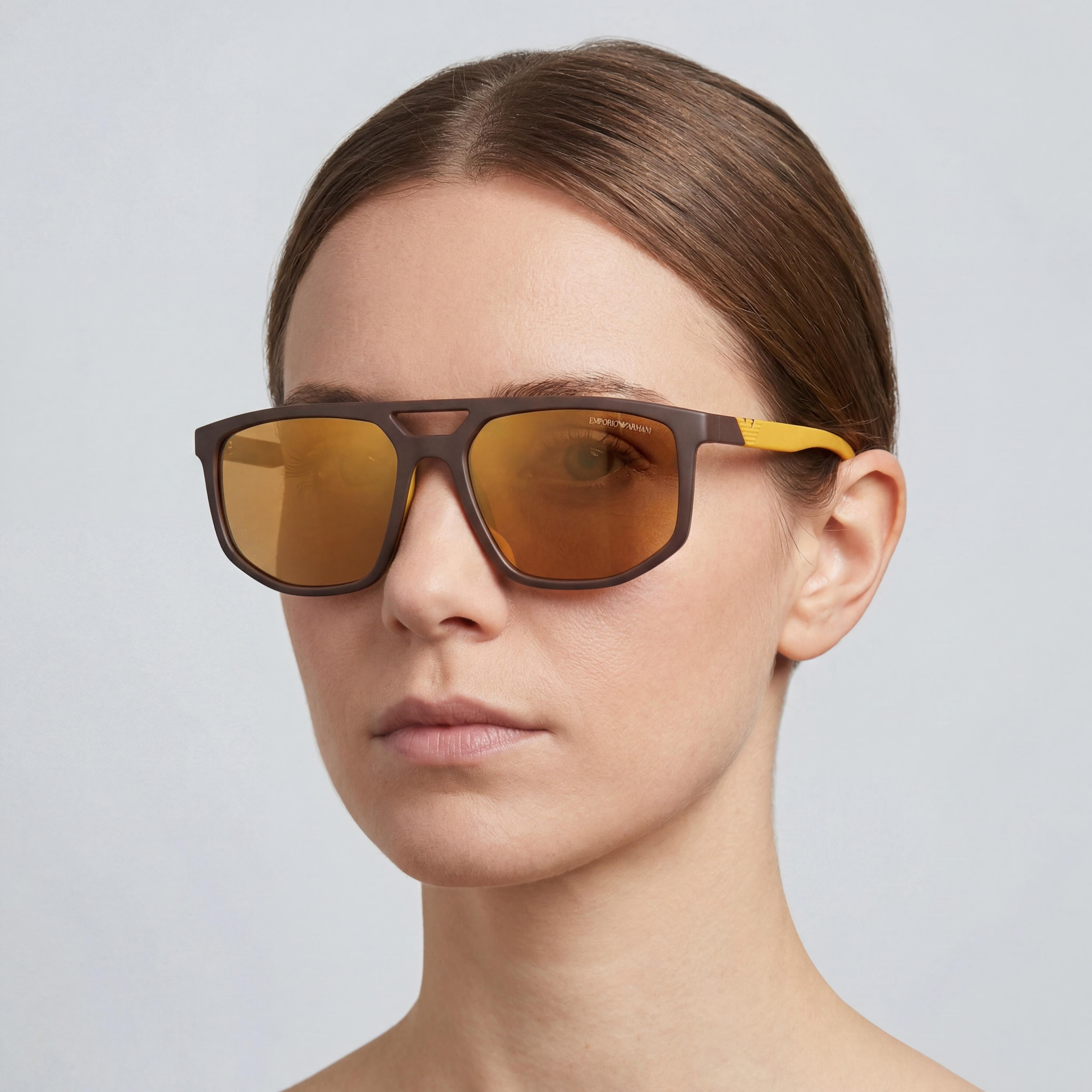 Emporio Armani Women's Ea4248u Universal Fit Plastic Sunglasses, Matte Brown, Brown Mirrored Gold Lenses, 100% UV Protection, 58mm, Photo 4