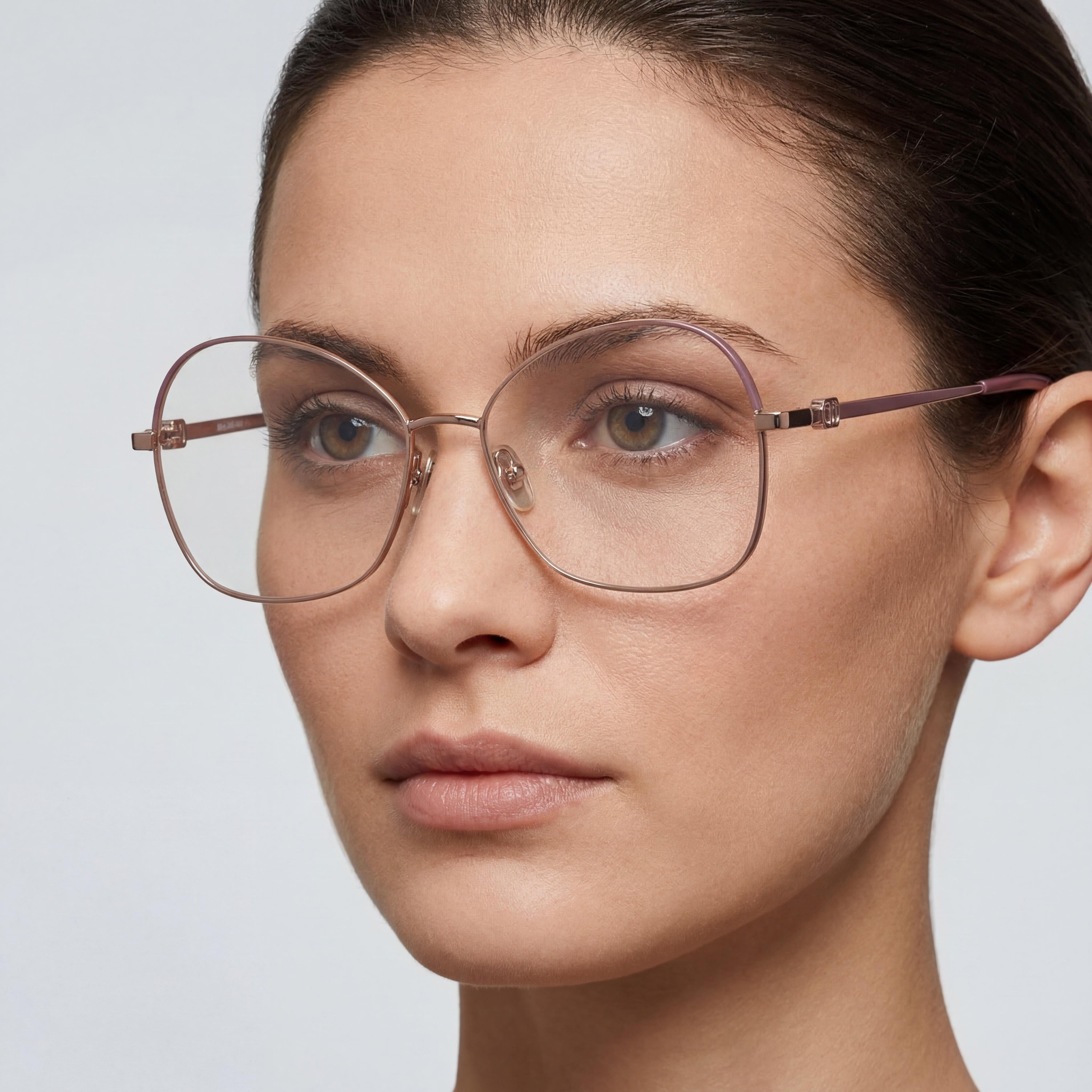 MaxMara Modern Women's Metal Eyeglasses Frame with Clear Lenses, Shiny Light Bronze, Size 55mm, Photo 4