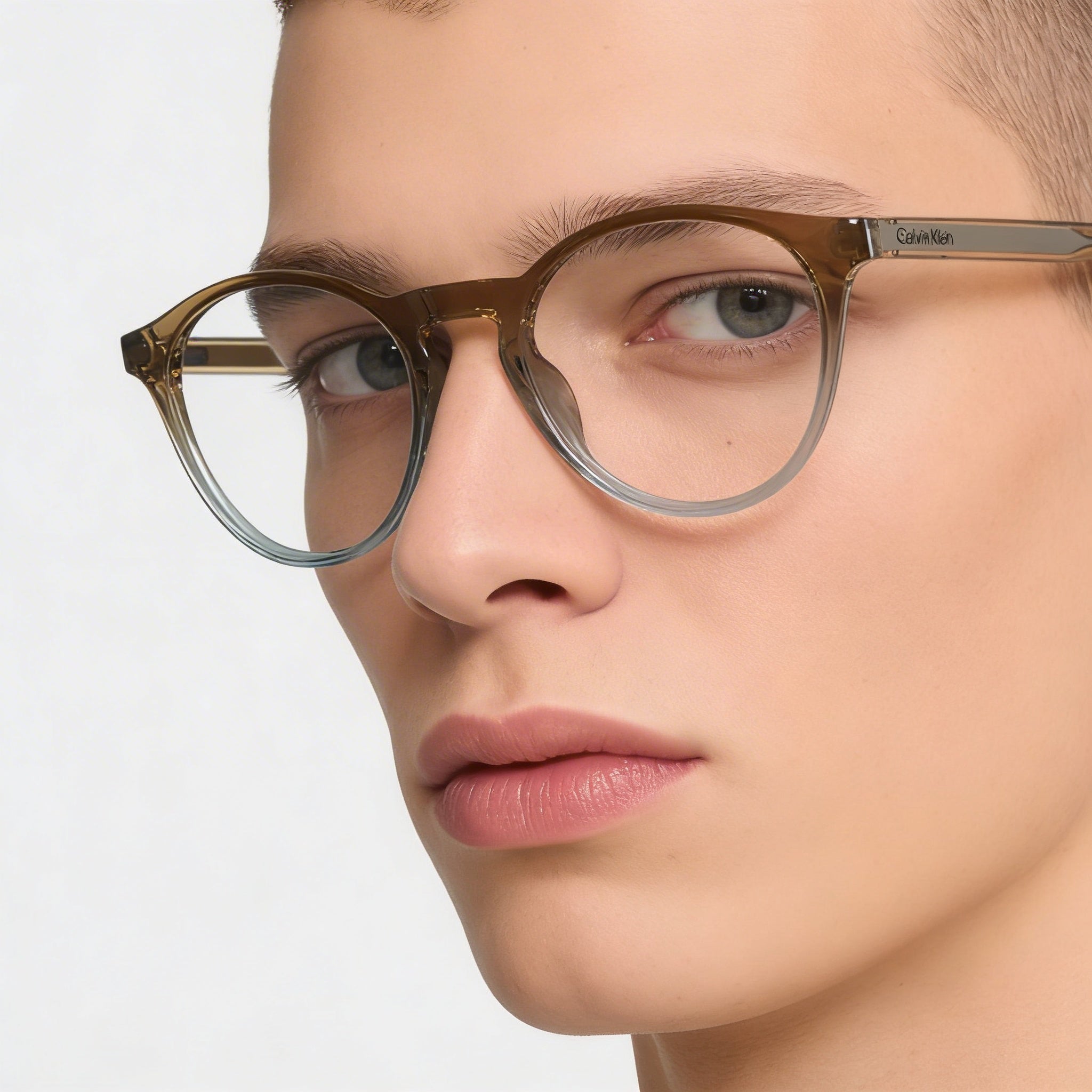 Calvin Klein Modern Unisex Iniettato Frame Eyewear with Polycarbonate Lenses, Khaki Azure, 50mm, Photo 3