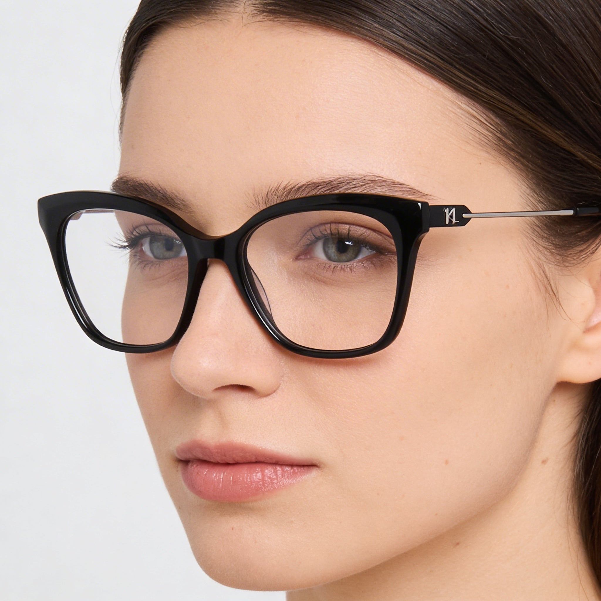 KARL LAGERFELD Women's Casual Black Acetate Frame Eyeglasses with Transparent Plastic Lenses 54-17-140, Photo 4