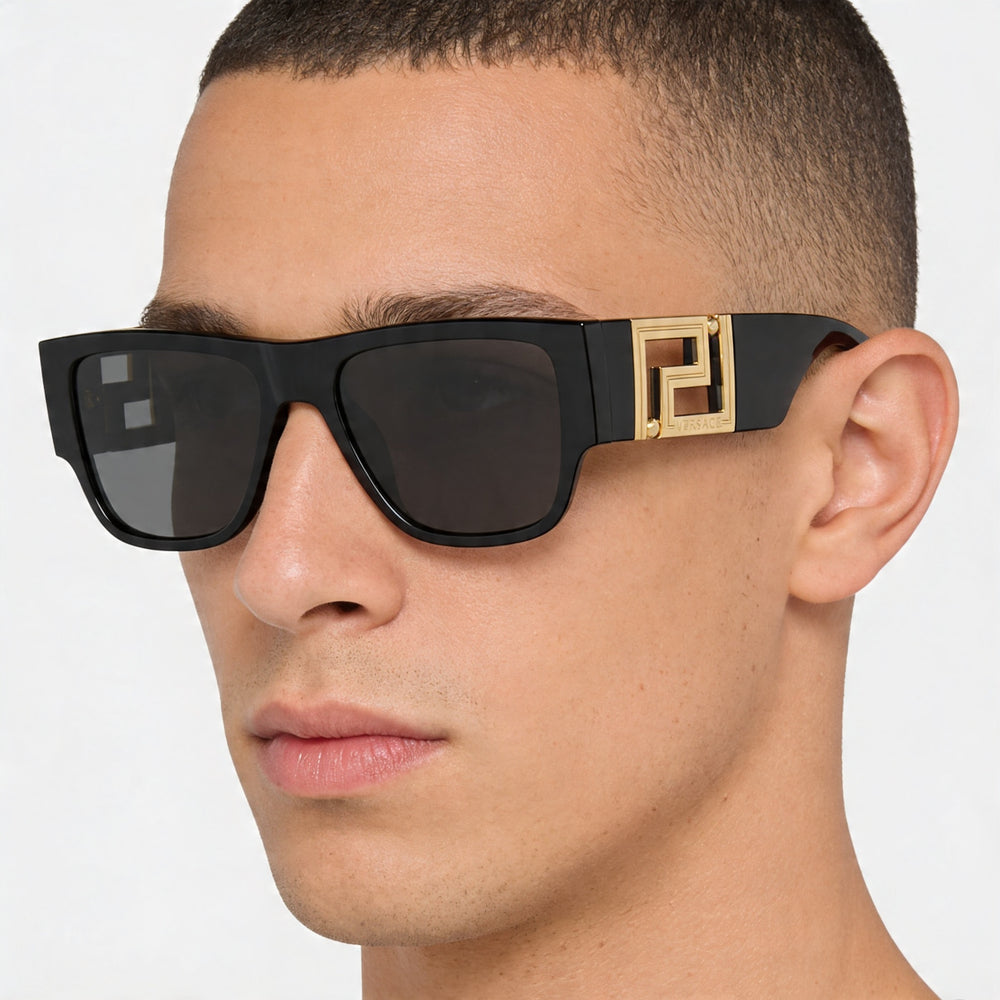 Gafas de sol Versace Greca Ve 4403 de hombre, armazón rectangular de acetato o metal gris-negro, lente gris 57-20-140