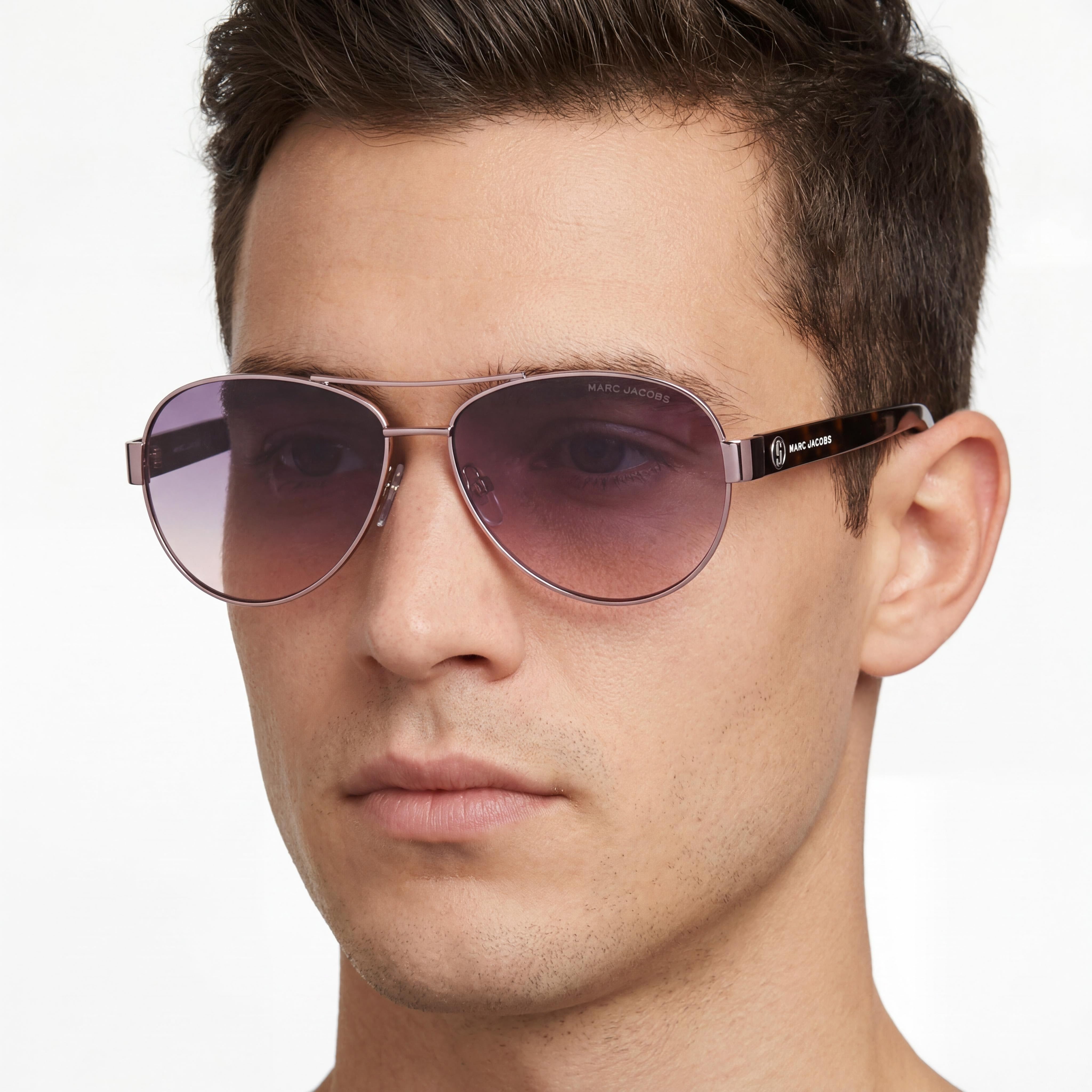 Marc Jacobs Signature Men's Lightweight Metal UV Protected Polycarbonate Sunglasses Pink Havana Grey 60mm, Photo 5