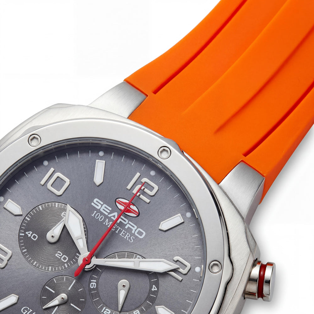 Reloj Seapro SP3344 Guardian para hombre, esfera gris, caja de acero inoxidable, correa de silicona, movimiento de cuarzo, 44 mm, resistente al agua 100 m
