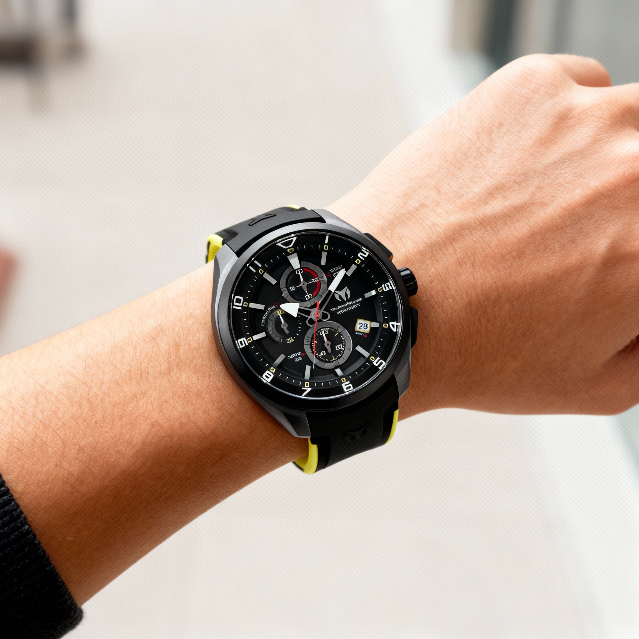 TechnoMarine OCEAN-QUANTUM TM-318126 Unisex Quartz Watch, Black Dial, Silicone Strap, 44mm Stainless Steel Case