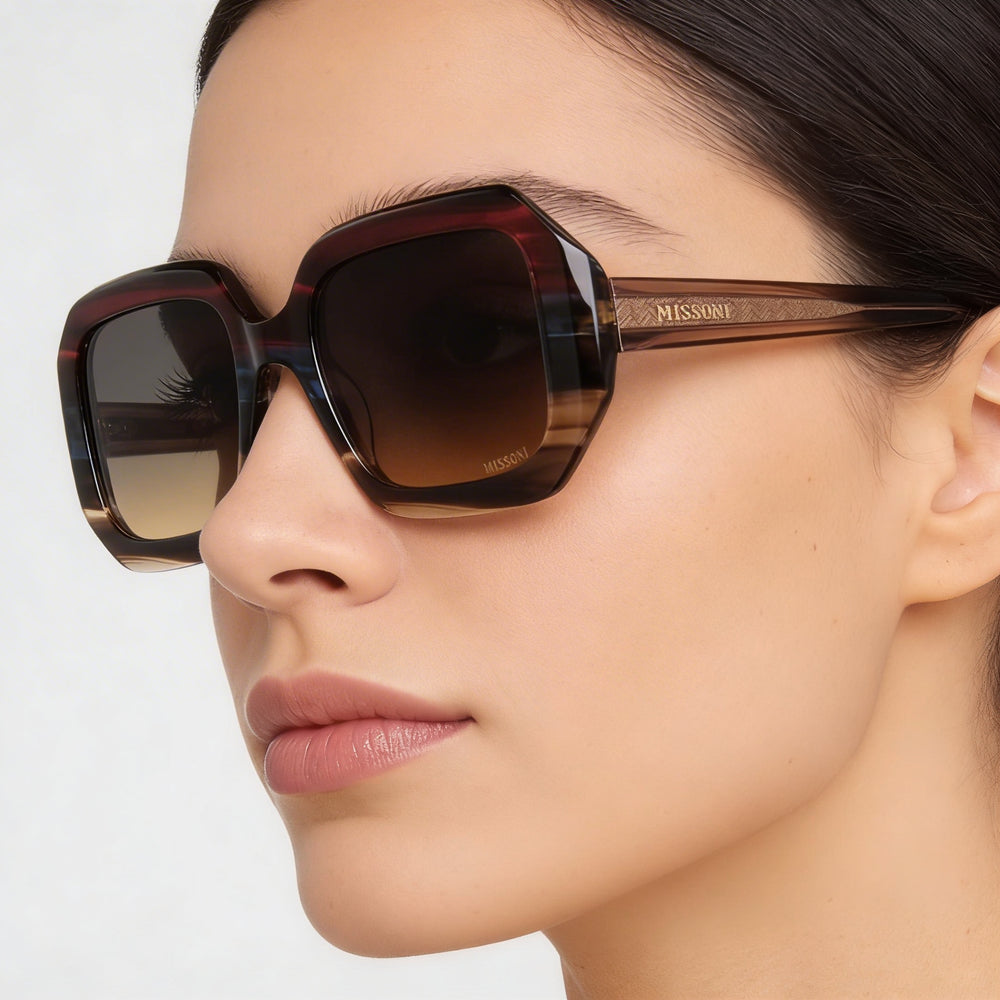 Gafas de sol clásicas Missoni para mujer, acetato havana con degradado gris, protección UV, 53 mm
