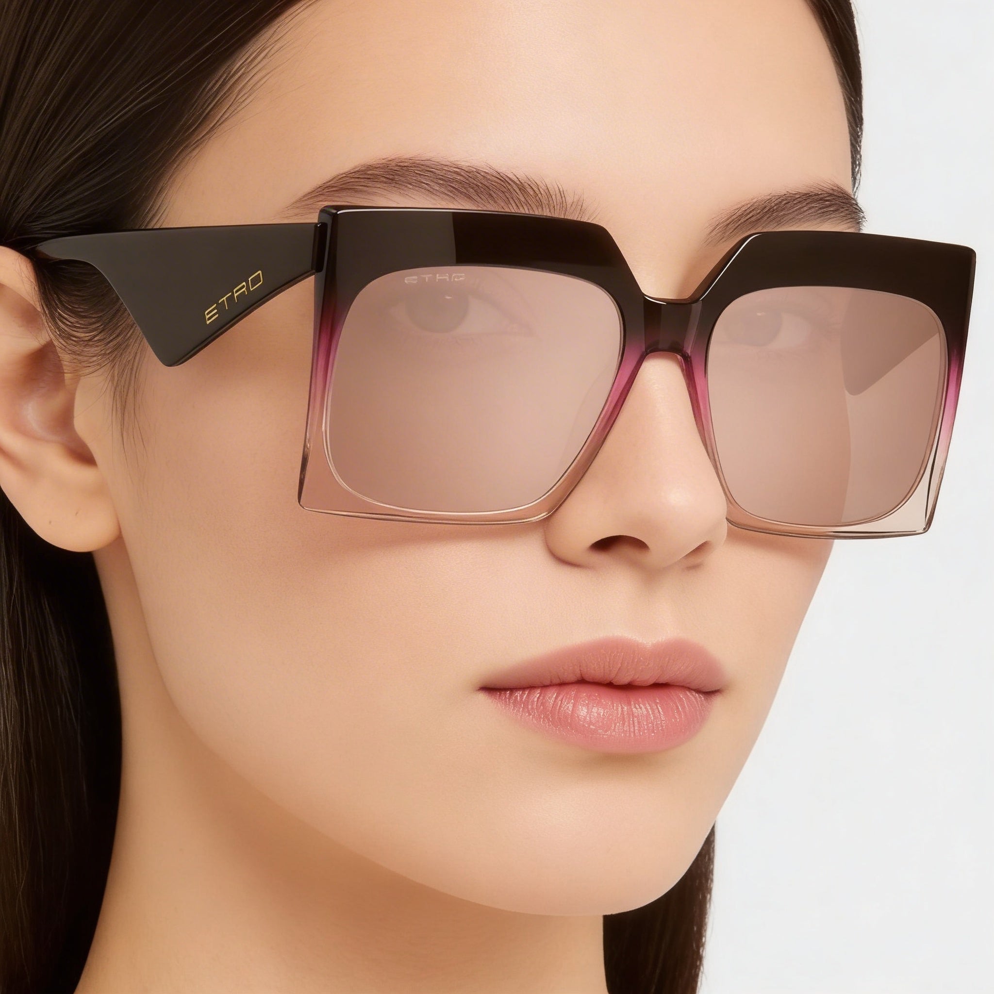Gafas de sol informales Etro para mujer, de acetato, en marrón y fucsia, no polarizadas, con lentes de color plateado y rosa de 60 mm, Photo 5