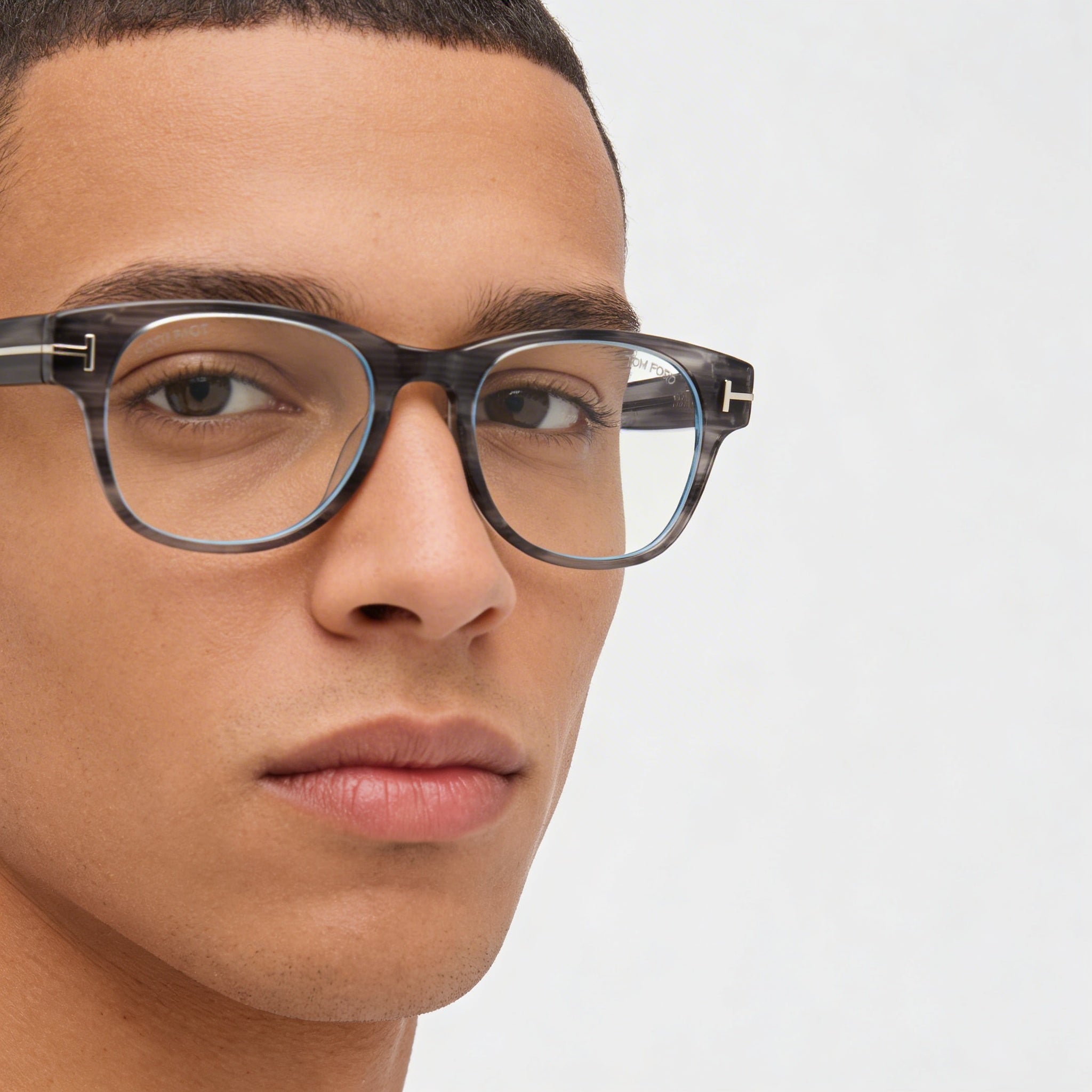 Tom Ford FT5898-B Men's Full Rim Square Plastic Eyeglasses Frames, Striped Grey Blue Block, 52mm, Photo 4