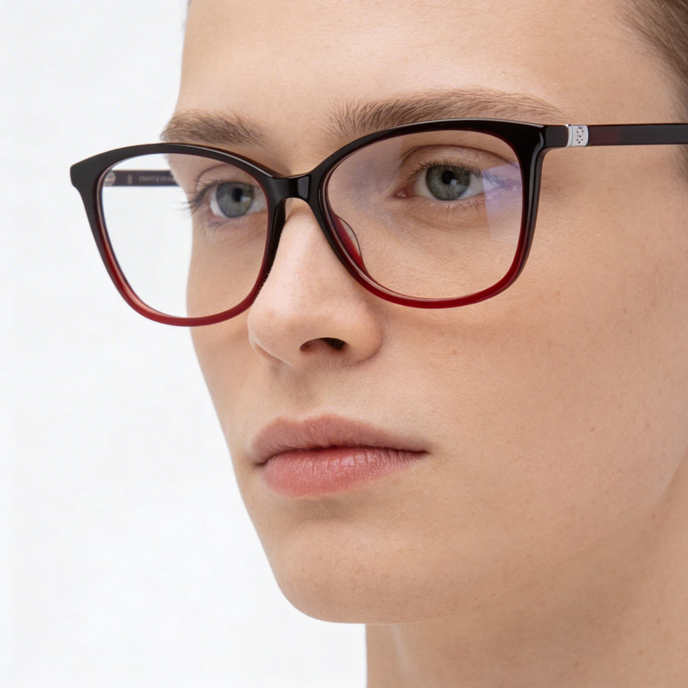 Tommy Hilfiger - Montura de plástico unisex rectangular/cuadrada, color burdeos y rojo, 54 mm