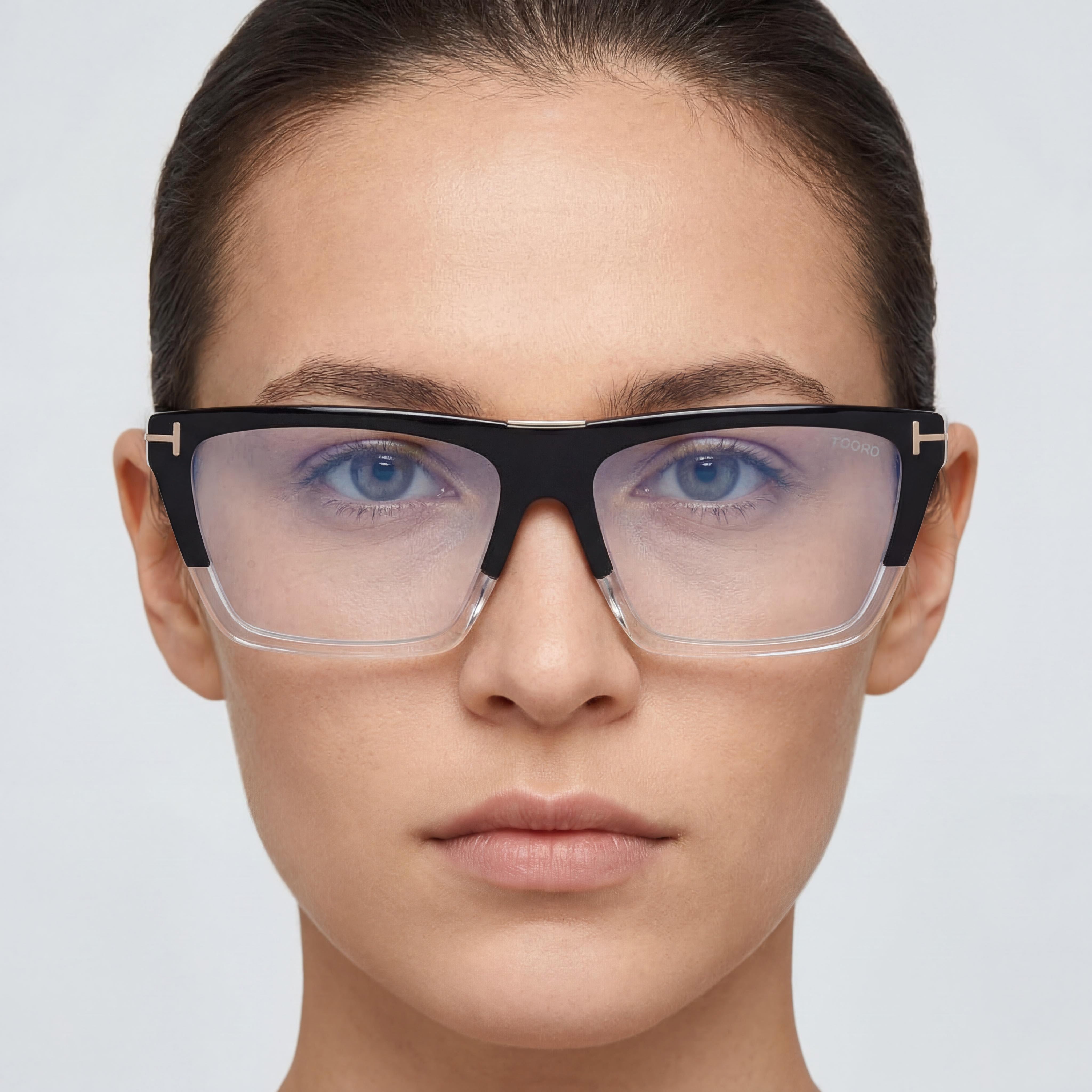 Tom Ford FT5912-B 005 57 Unisex Shiny Colorblock Black Crystal Acetate Blue Light Block Non- Eyewear 57mm, Photo 4