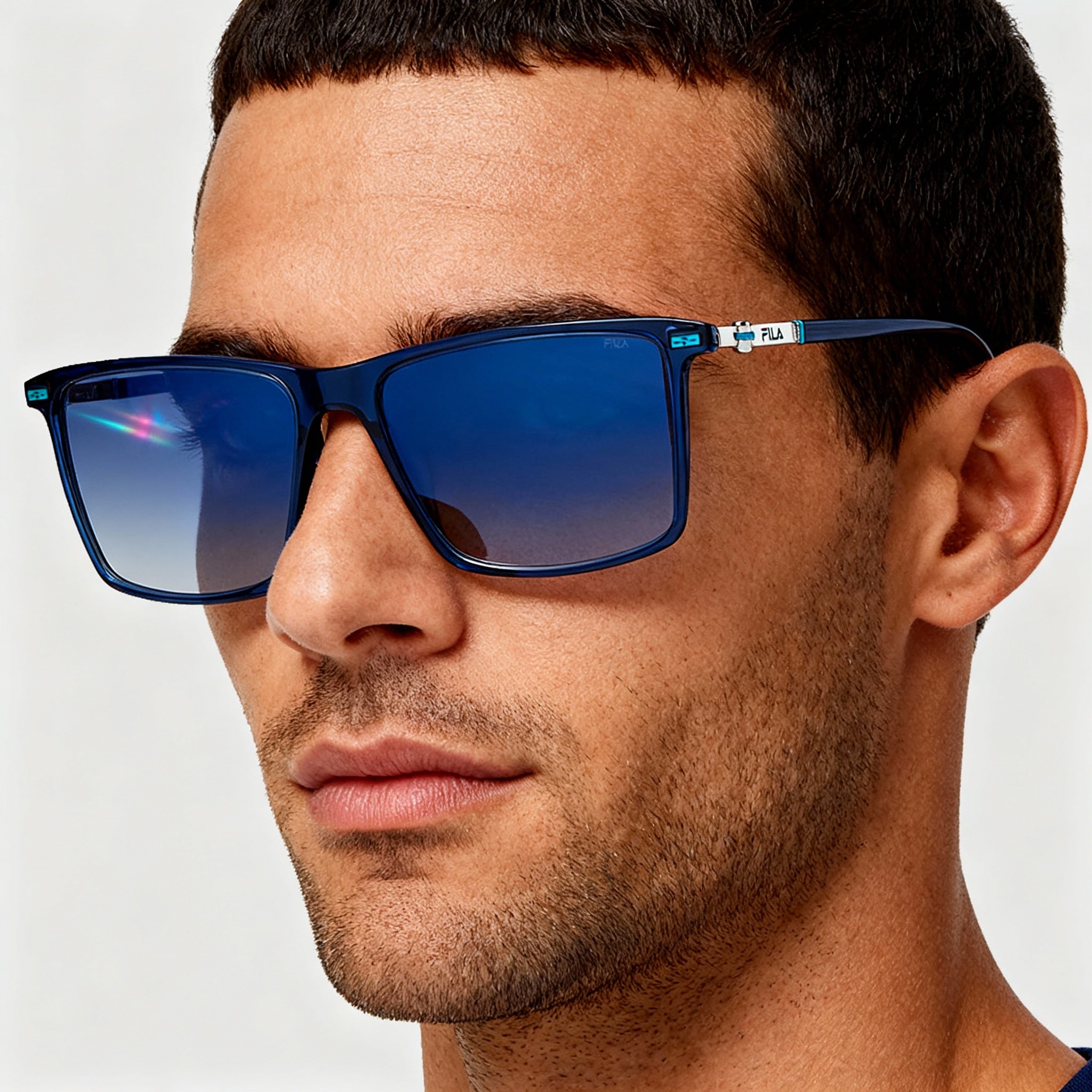 FILA Modern Men's Blue Transparent Acetate Frame Eyewear, Non-Polarized Tritan Lenses, UV Protection 57mm, Photo 4