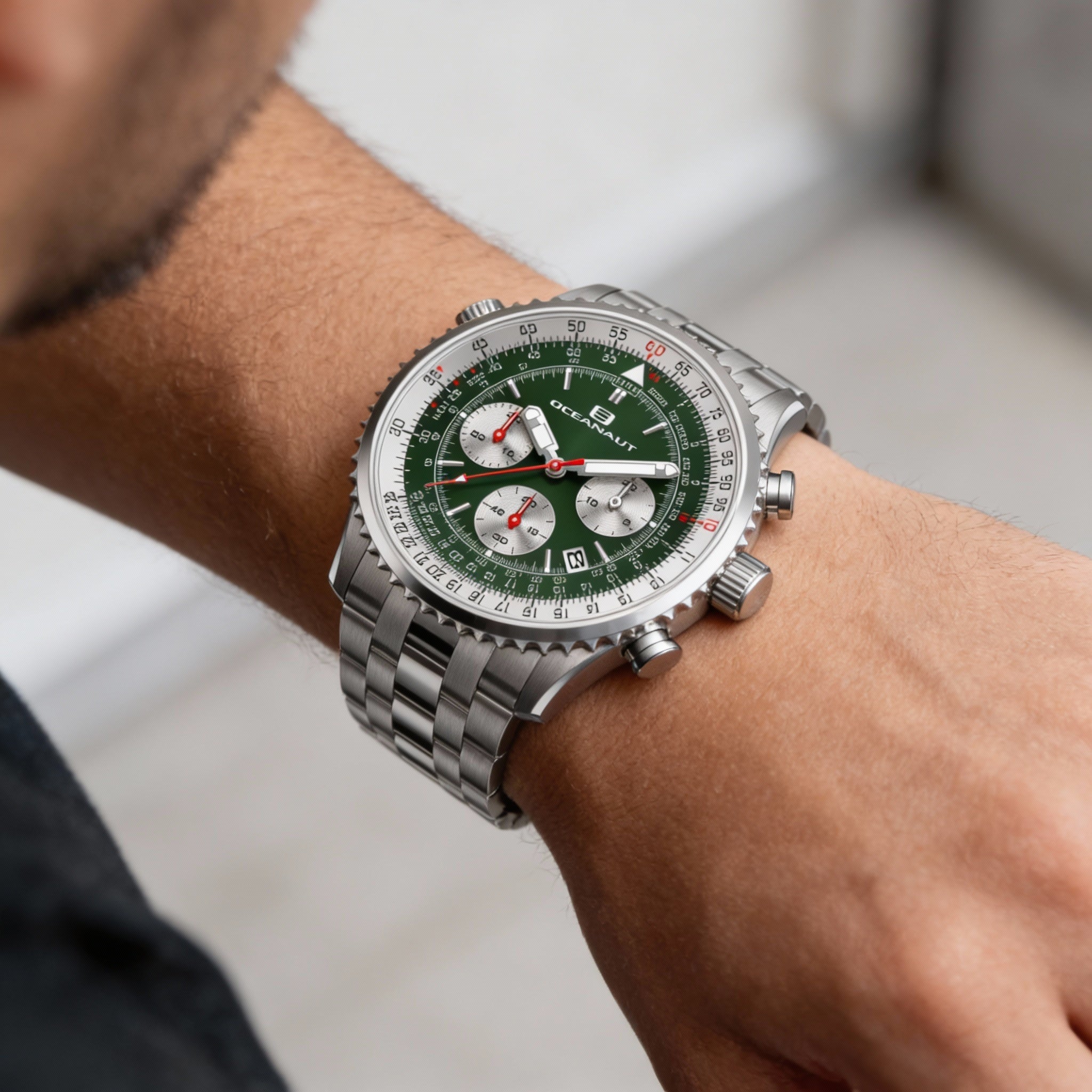 Reloj cronógrafo Oceanaut para hombre con esfera verde, caja y pulsera de acero inoxidable., Photo 3