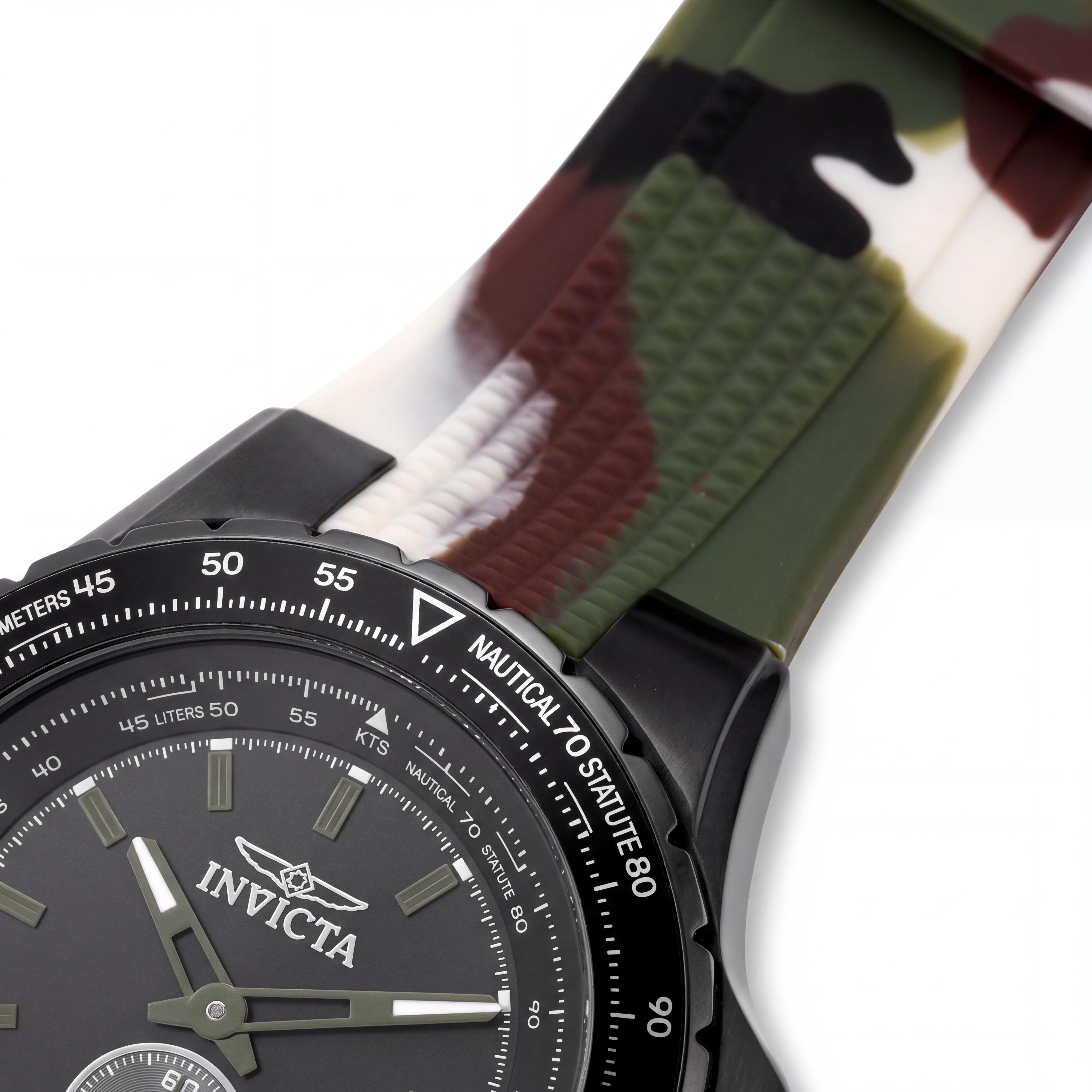 Reloj de cuarzo Invicta Aviator 49320 para hombre, caja de acero inoxidable de 50 mm, esfera negra, correa de silicona, Photo 3
