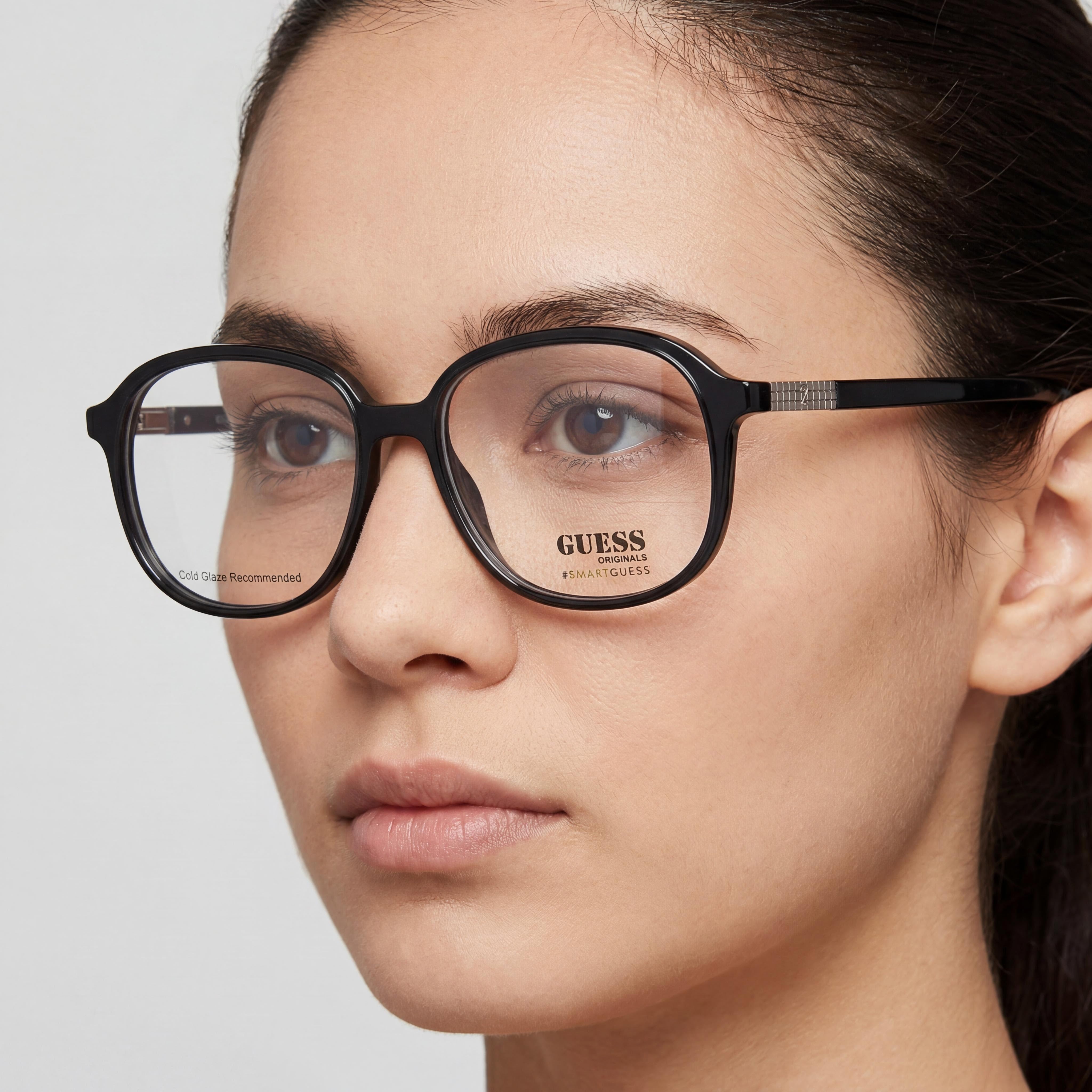 GUESS GU8255 Casual Unisex Shiny Black Full Rim Plastic Eyeglasses 53mm, Clear Demo Lenses, Prescription Ready, Photo 3