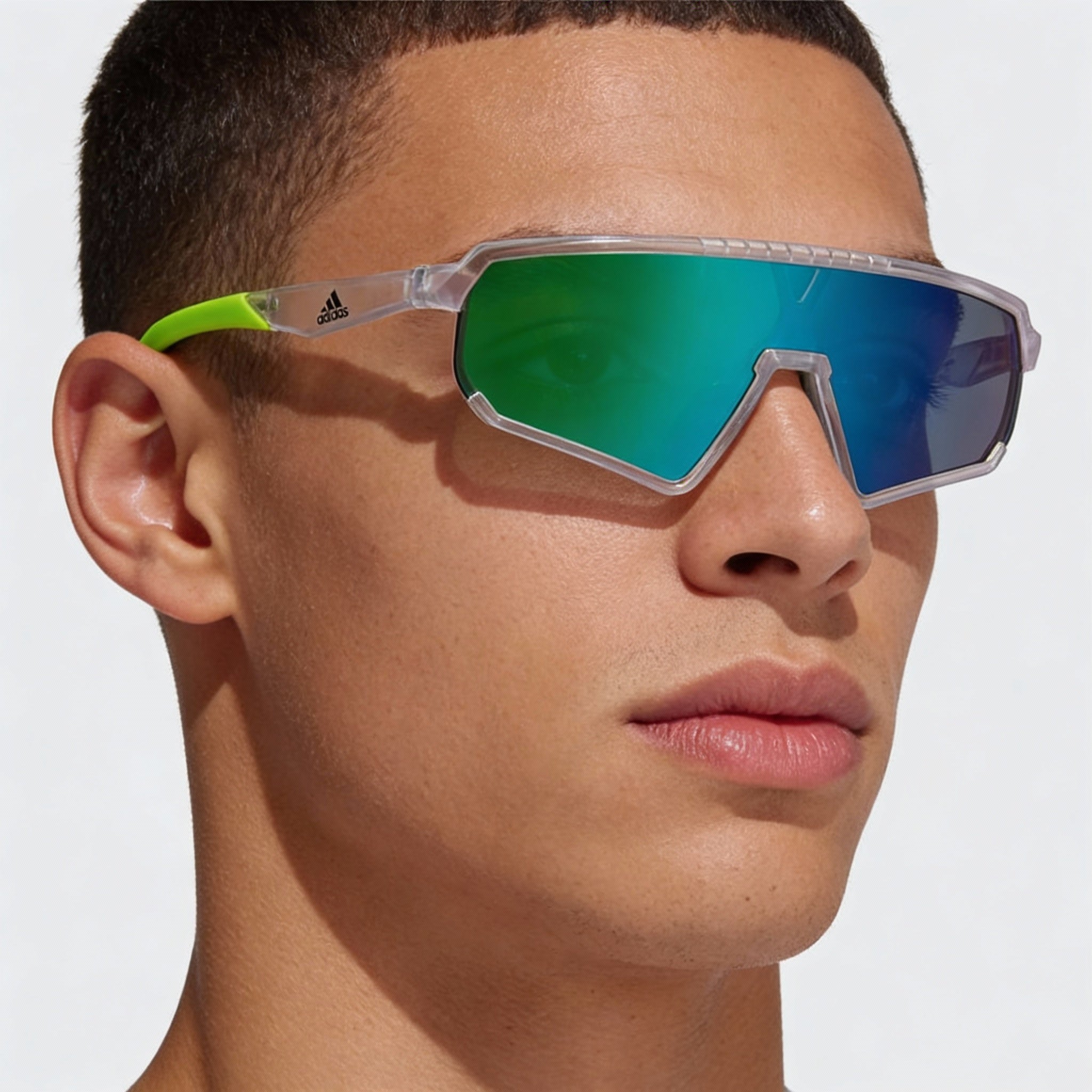 adidas Contemporaneo Men's Plastic Crystal Frame Grey Mirrored Green Lenses UV Protection 59mm, Photo 3